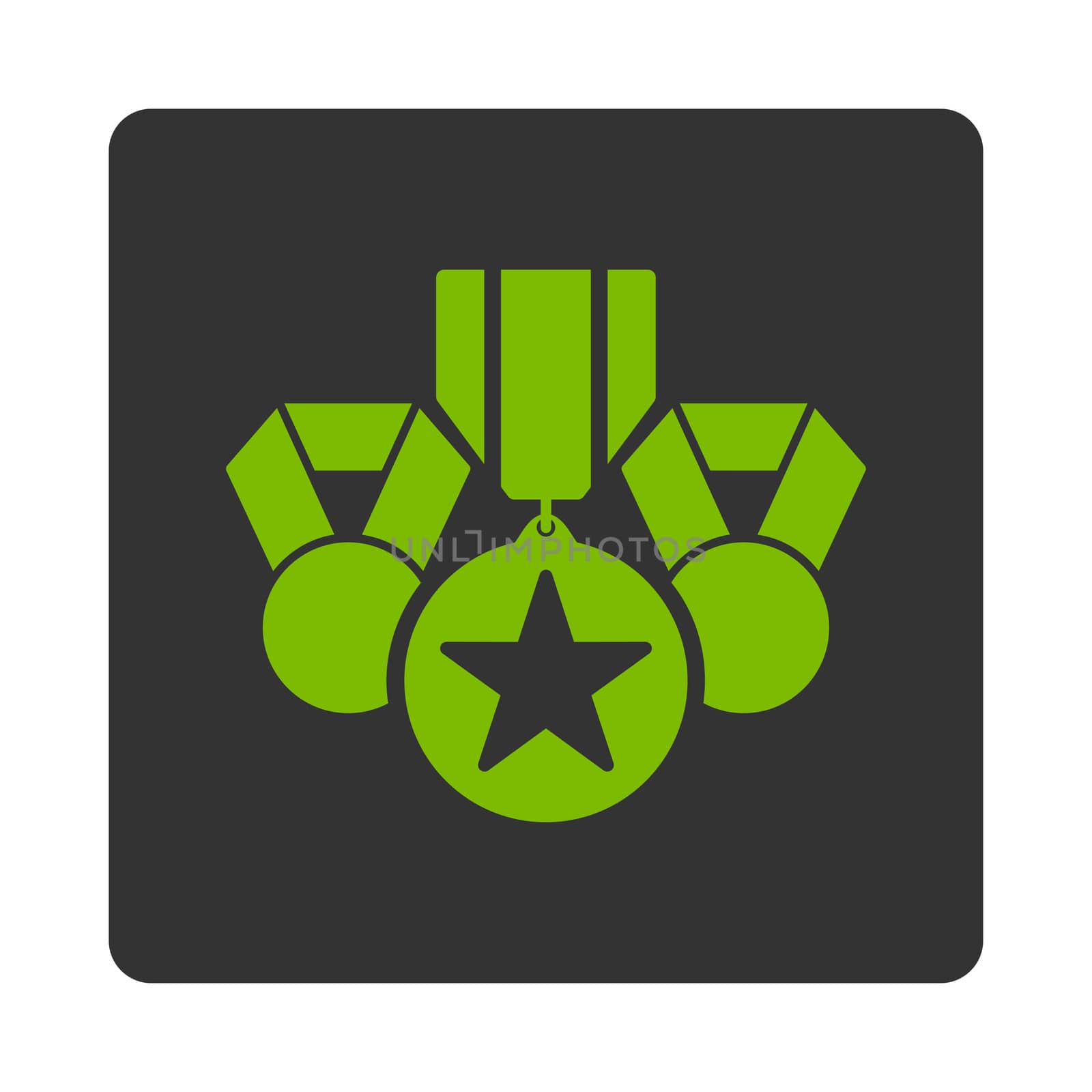 Awards icon from Award Buttons OverColor Set. Icon style is eco green and gray colors, flat rounded square button, white background.