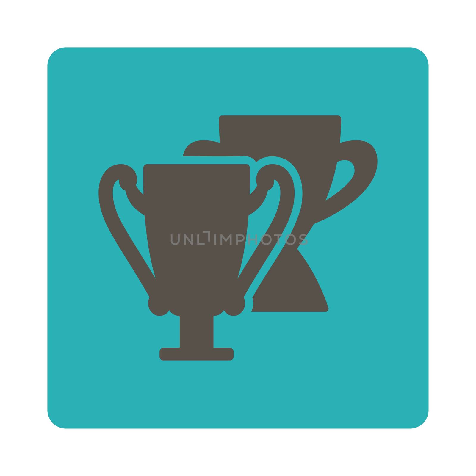 Trophy cups icon from Award Buttons OverColor Set. Icon style is grey and cyan colors, flat rounded square button, white background.