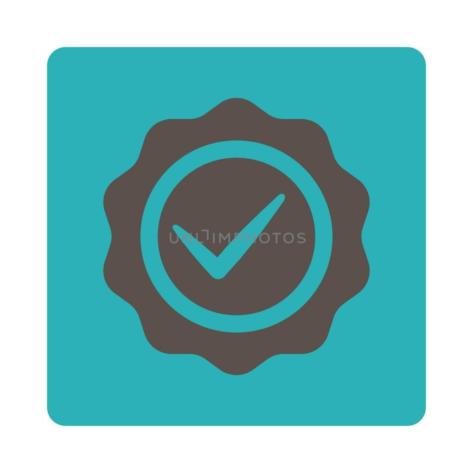 Valid icon from Award Buttons OverColor Set. Icon style is grey and cyan colors, flat rounded square button, white background.