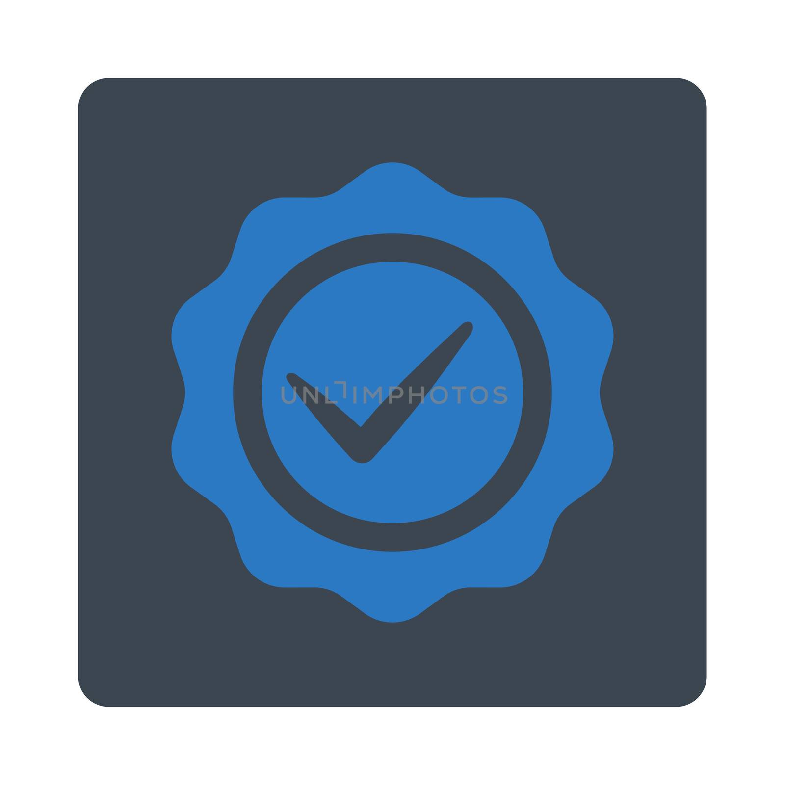 Valid icon from Award Buttons OverColor Set. Icon style is smooth blue colors, flat rounded square button, white background.
