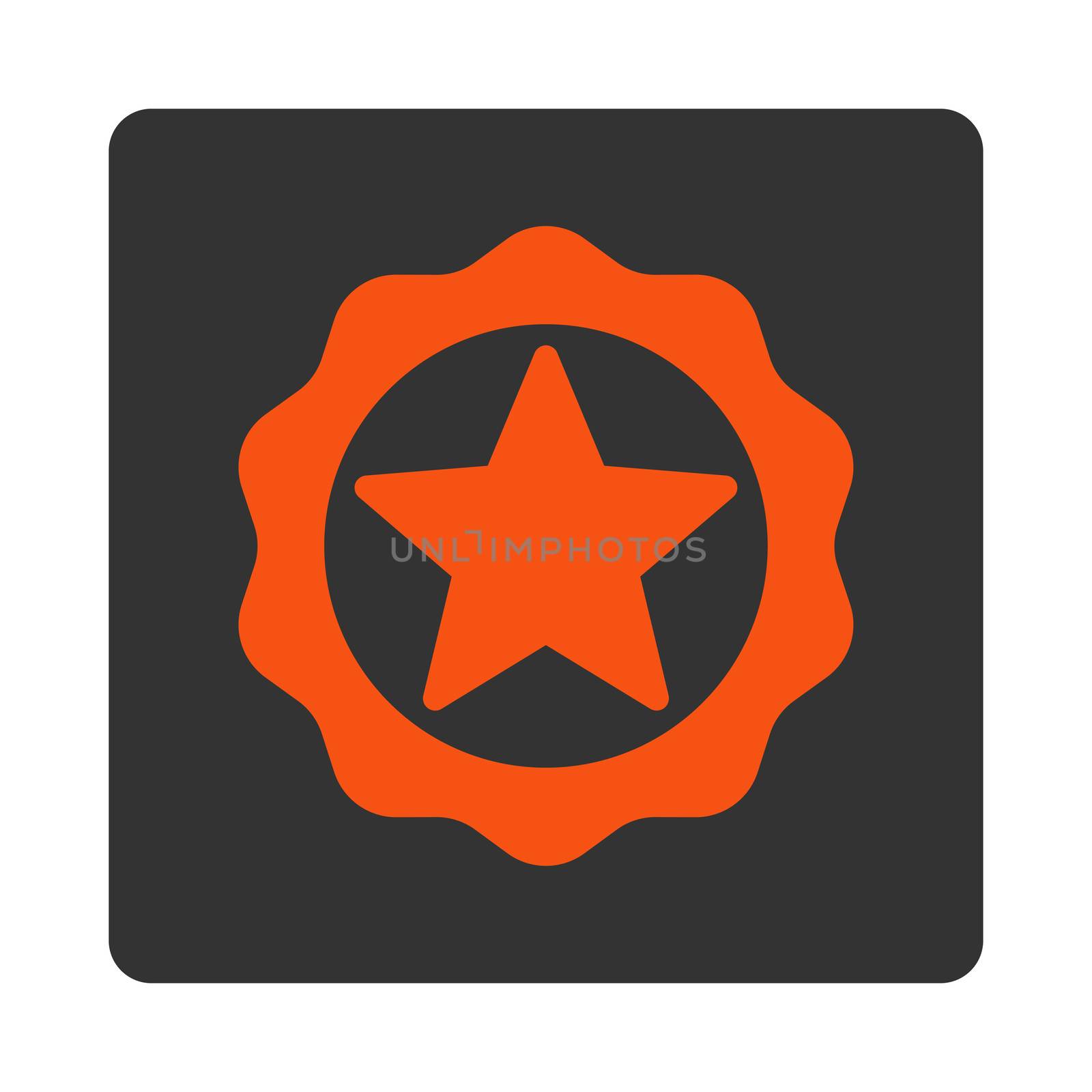 Award seal icon from Award Buttons OverColor Set. Icon style is orange and gray colors, flat rounded square button, white background.