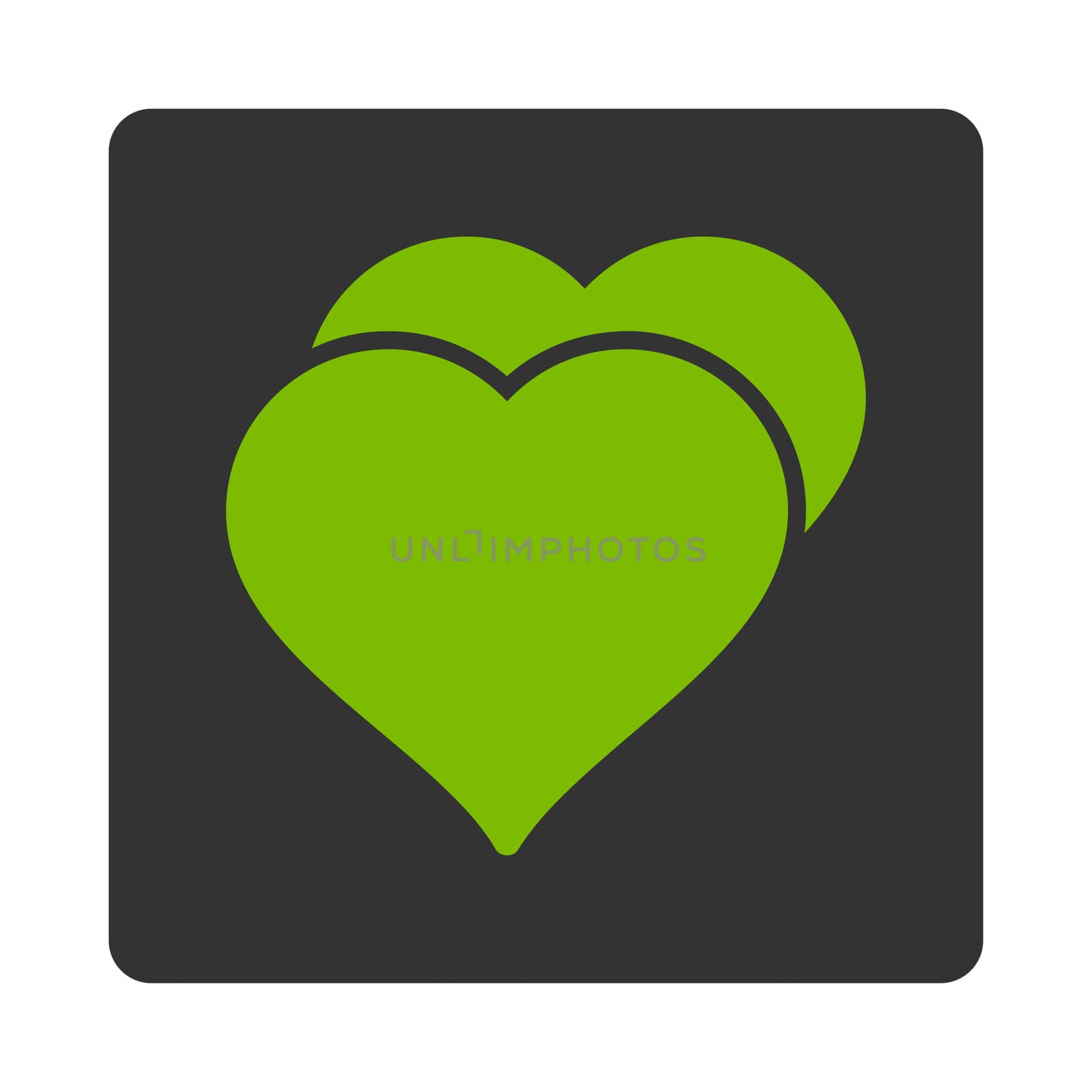 Love icon from Award Buttons OverColor Set. Icon style is eco green and gray colors, flat rounded square button, white background.