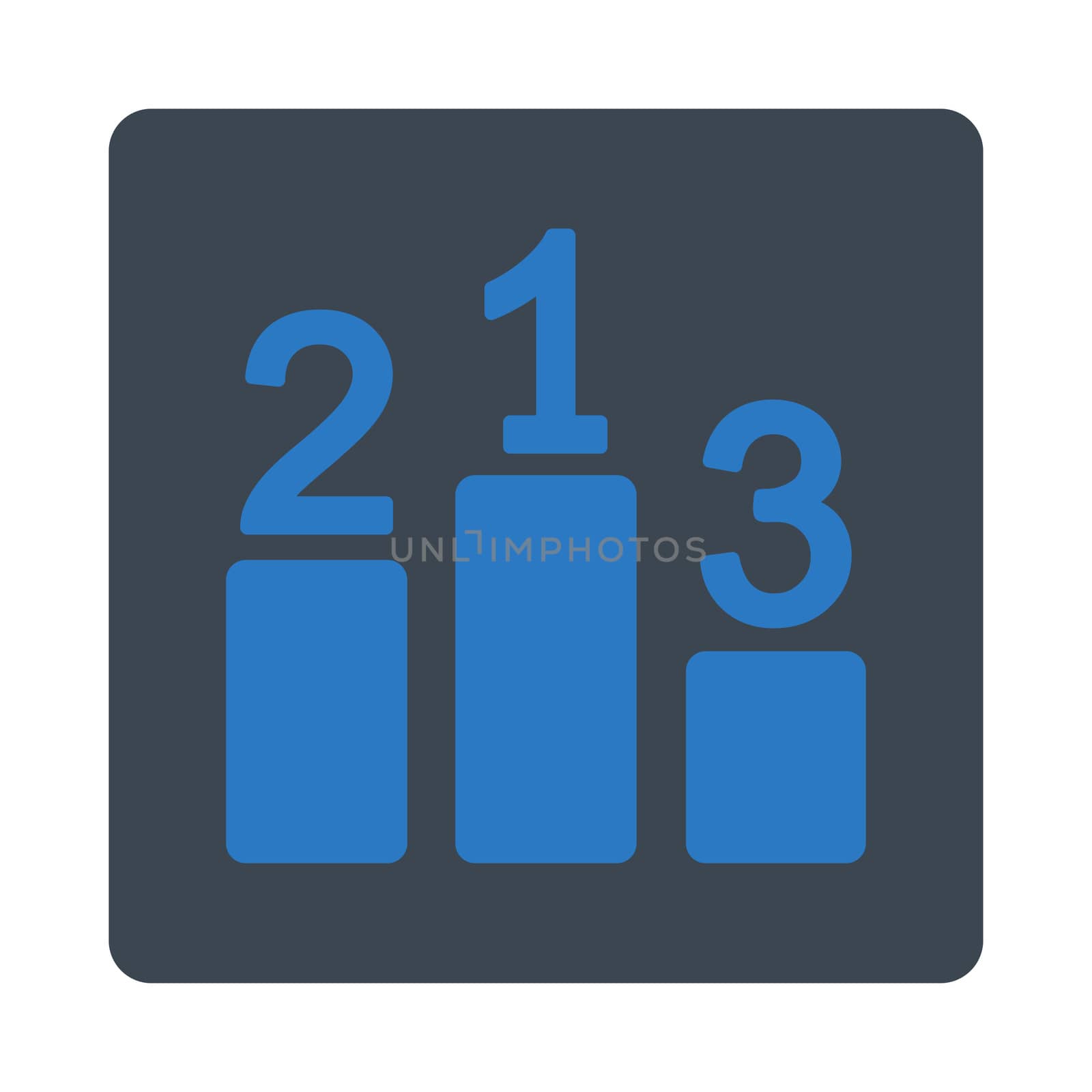 Pedestal icon from Award Buttons OverColor Set. Icon style is smooth blue colors, flat rounded square button, white background.