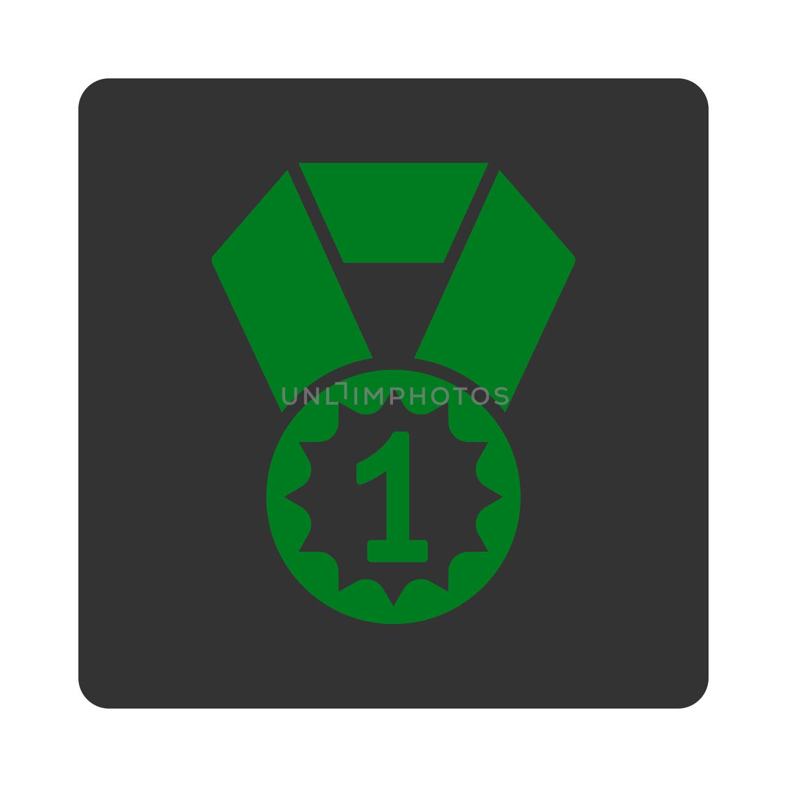First place icon from Award Buttons OverColor Set. Icon style is green and gray colors, flat rounded square button, white background.