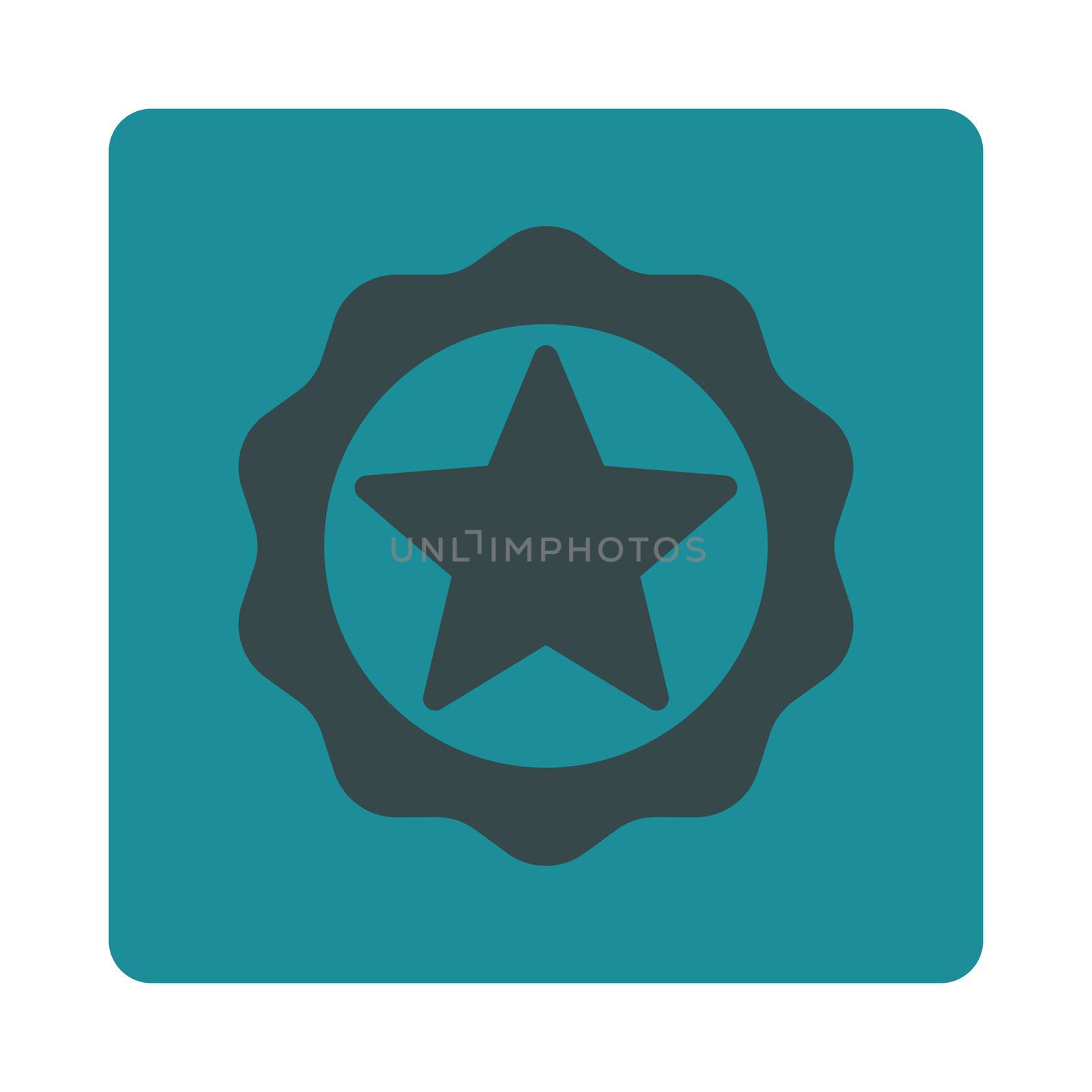 Award seal icon from Award Buttons OverColor Set. Icon style is soft blue colors, flat rounded square button, white background.
