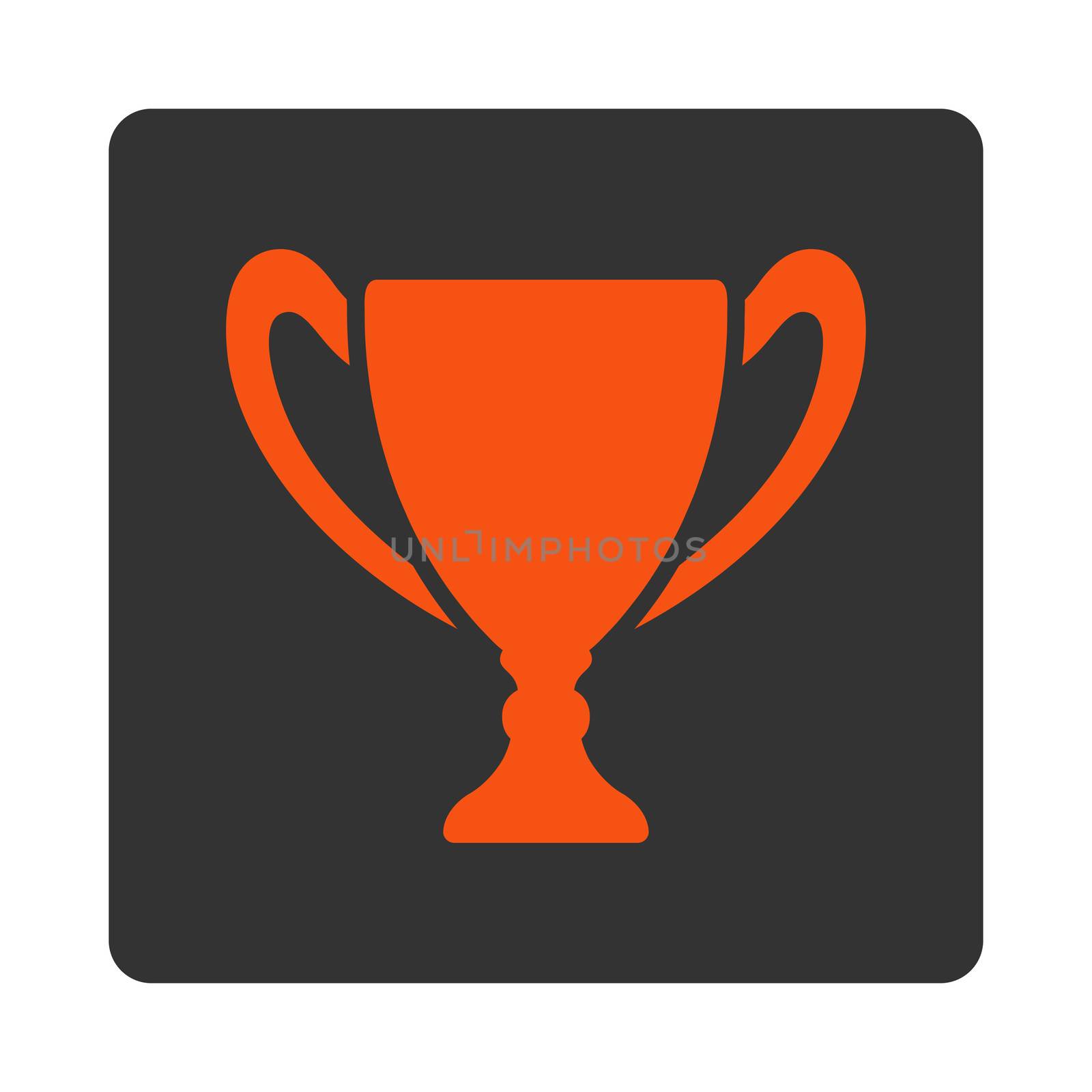 Cup icon from Award Buttons OverColor Set. Icon style is orange and gray colors, flat rounded square button, white background.