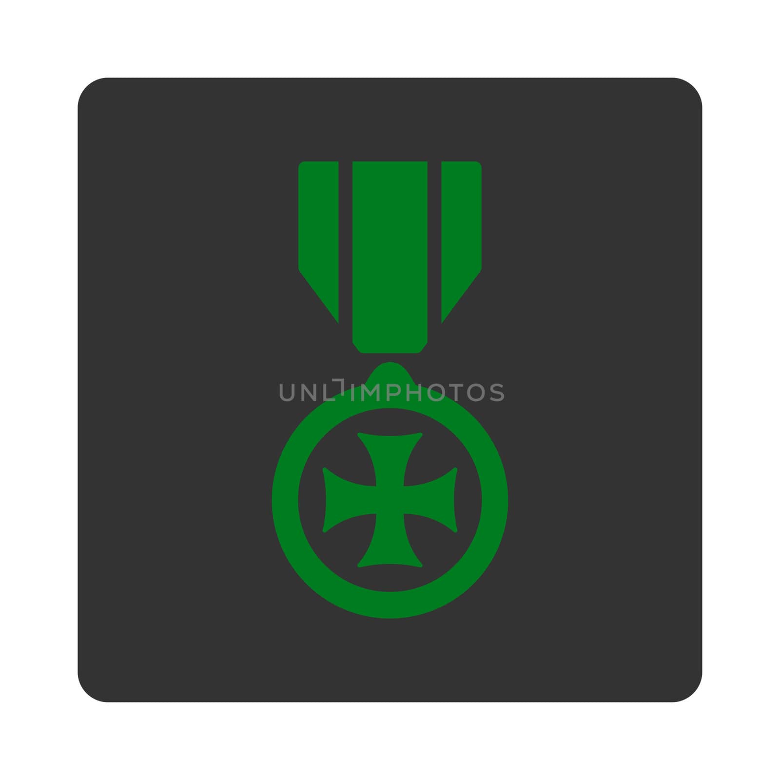 Maltese cross icon from Award Buttons OverColor Set. Icon style is green and gray colors, flat rounded square button, white background.