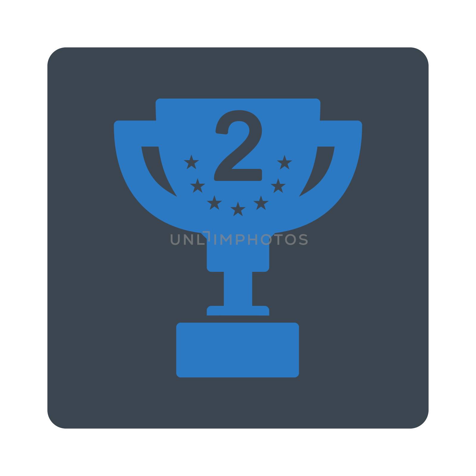 Second prize icon from Award Buttons OverColor Set. Icon style is smooth blue colors, flat rounded square button, white background.