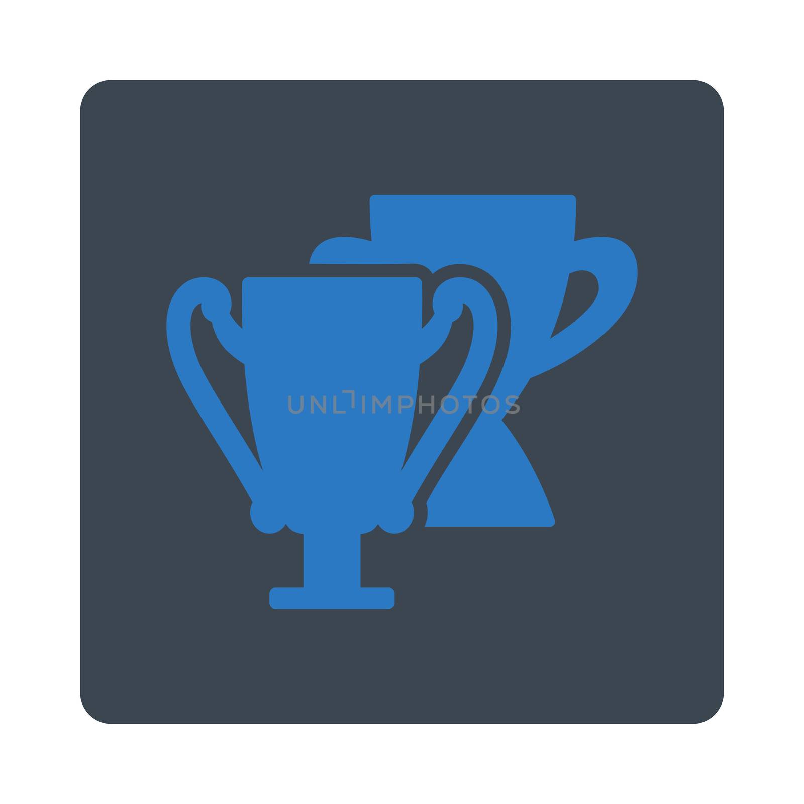 Trophy cups icon from Award Buttons OverColor Set. Icon style is smooth blue colors, flat rounded square button, white background.