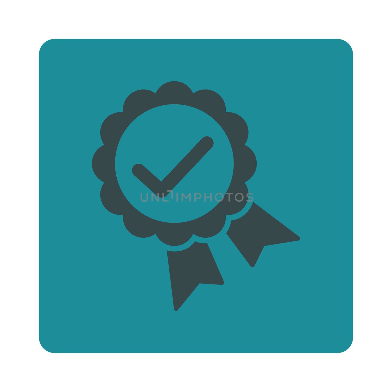 Approved icon from Award Buttons OverColor Set. Icon style is soft blue colors, flat rounded square button, white background.
