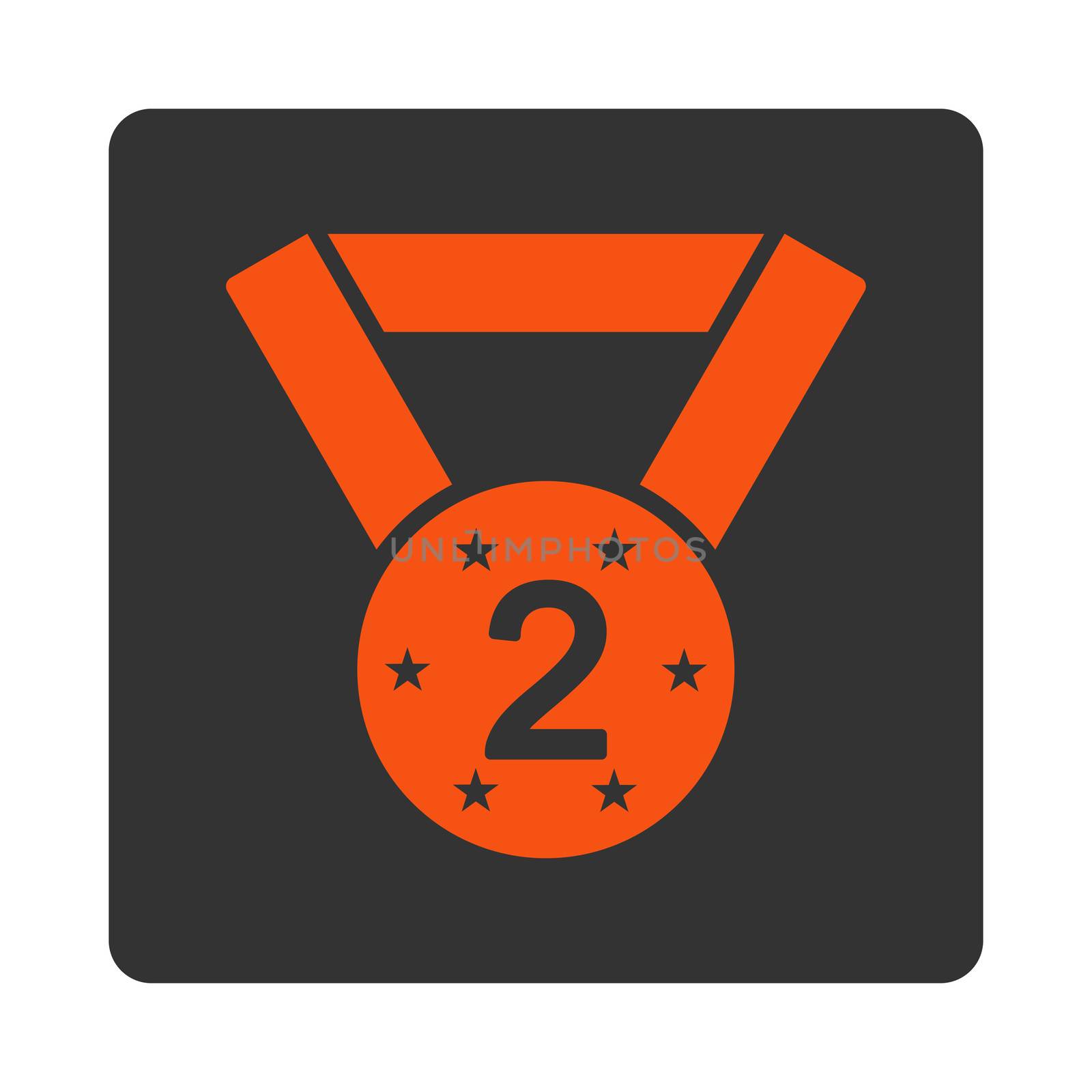 Second medal icon from Award Buttons OverColor Set. Icon style is orange and gray colors, flat rounded square button, white background.