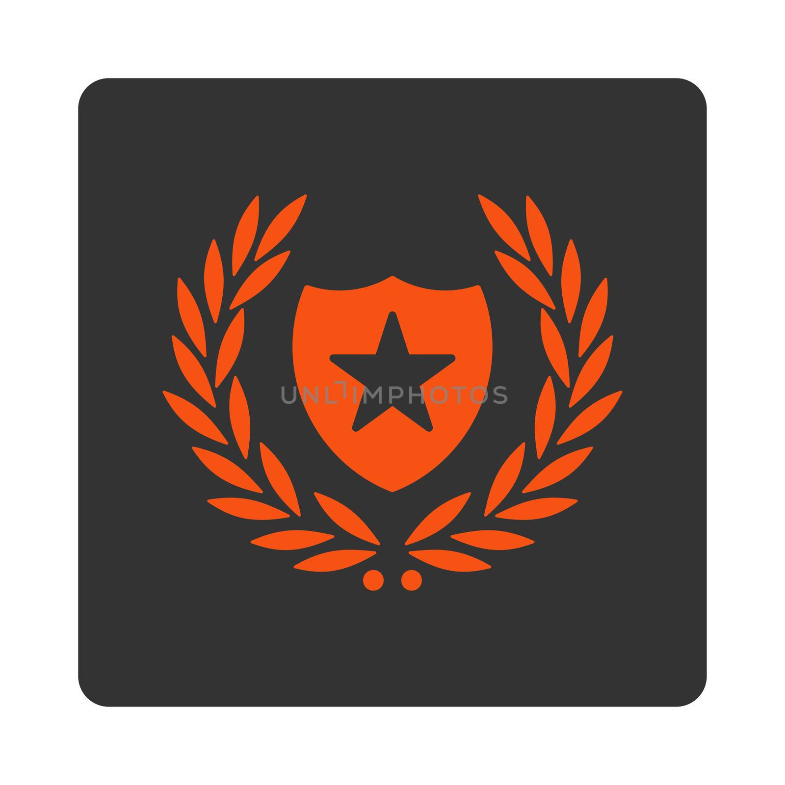 Shield icon from Award Buttons OverColor Set. Icon style is orange and gray colors, flat rounded square button, white background.