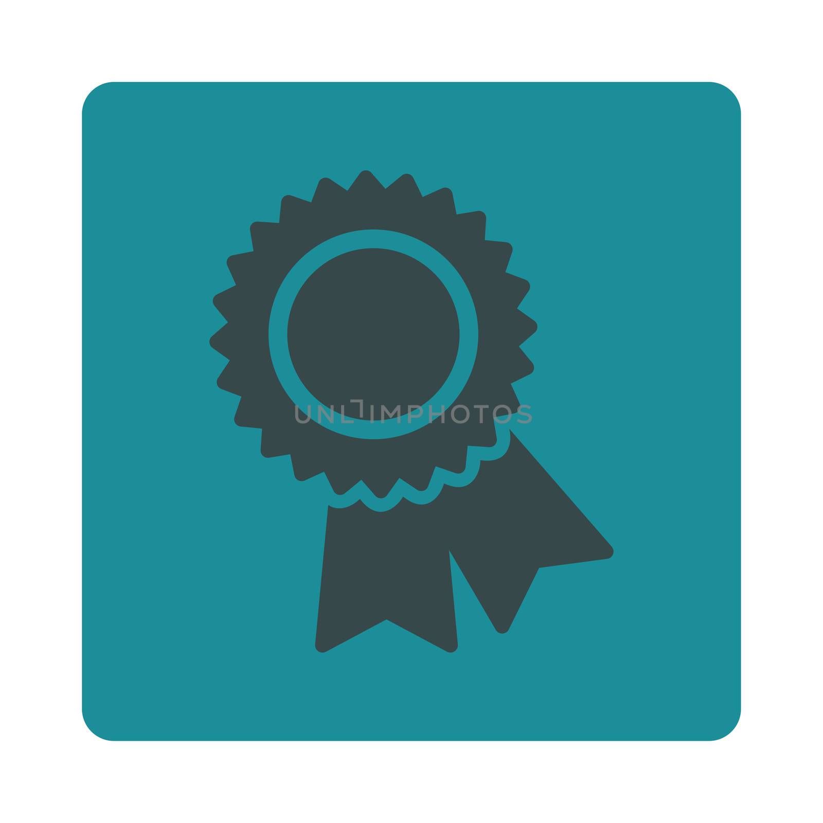 Certification icon from Award Buttons OverColor Set. Icon style is soft blue colors, flat rounded square button, white background.