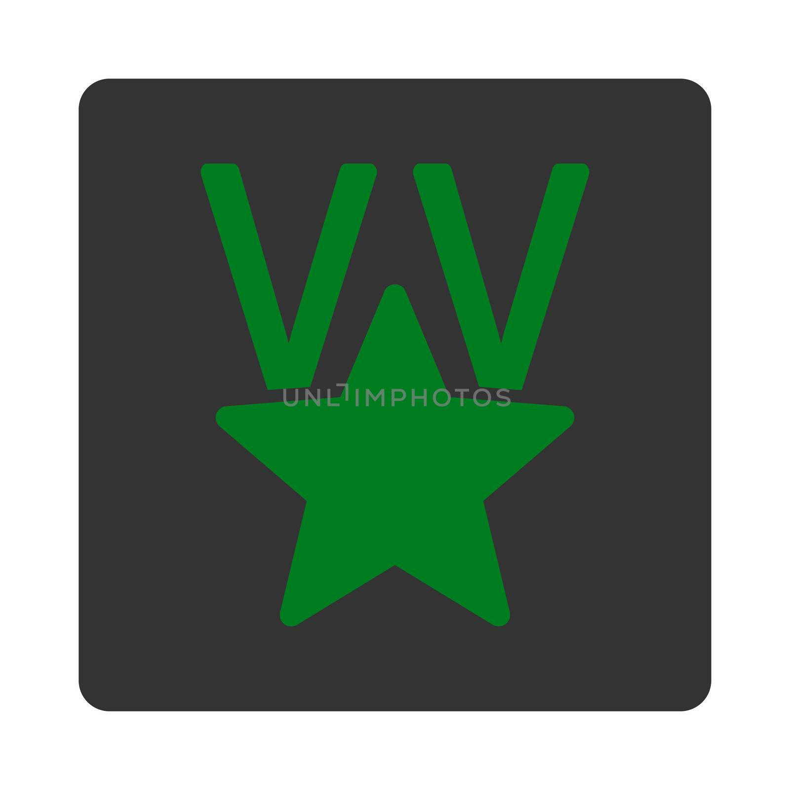 Victory icon from Award Buttons OverColor Set. Icon style is green and gray colors, flat rounded square button, white background.