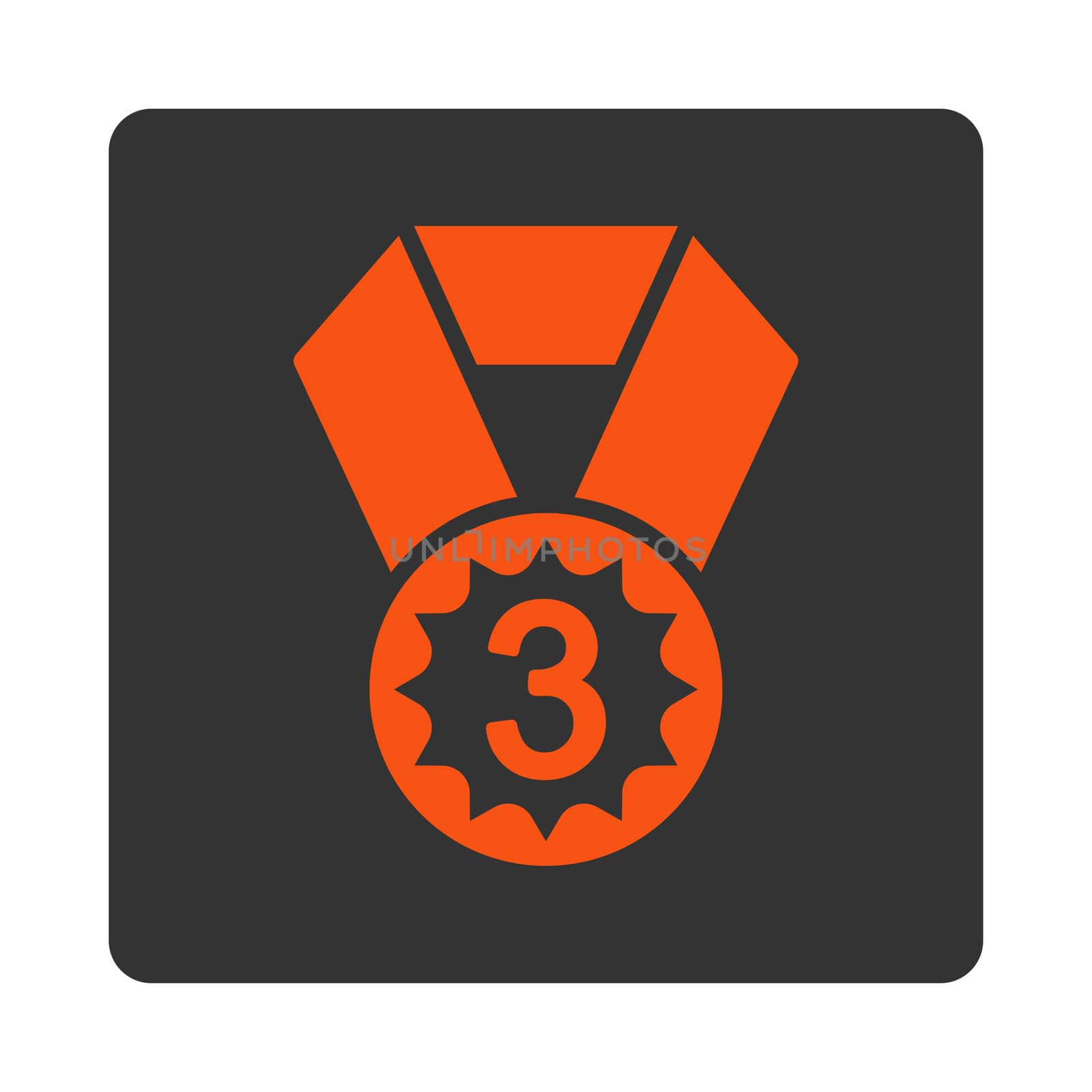 Third place icon from Award Buttons OverColor Set. Icon style is orange and gray colors, flat rounded square button, white background.