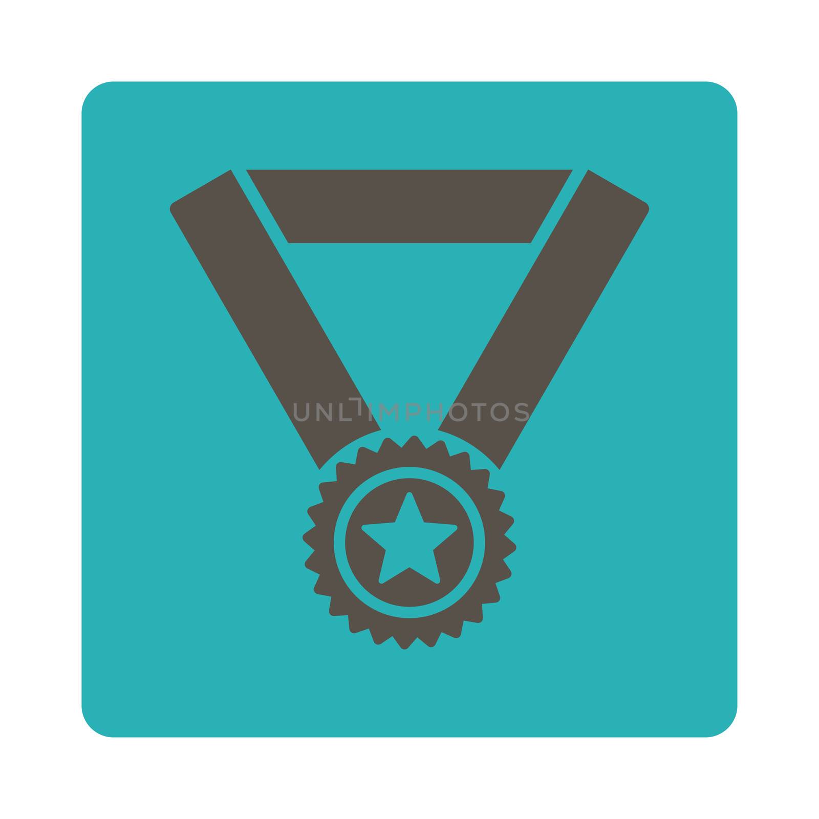 Winner medal icon from Award Buttons OverColor Set. Icon style is grey and cyan colors, flat rounded square button, white background.