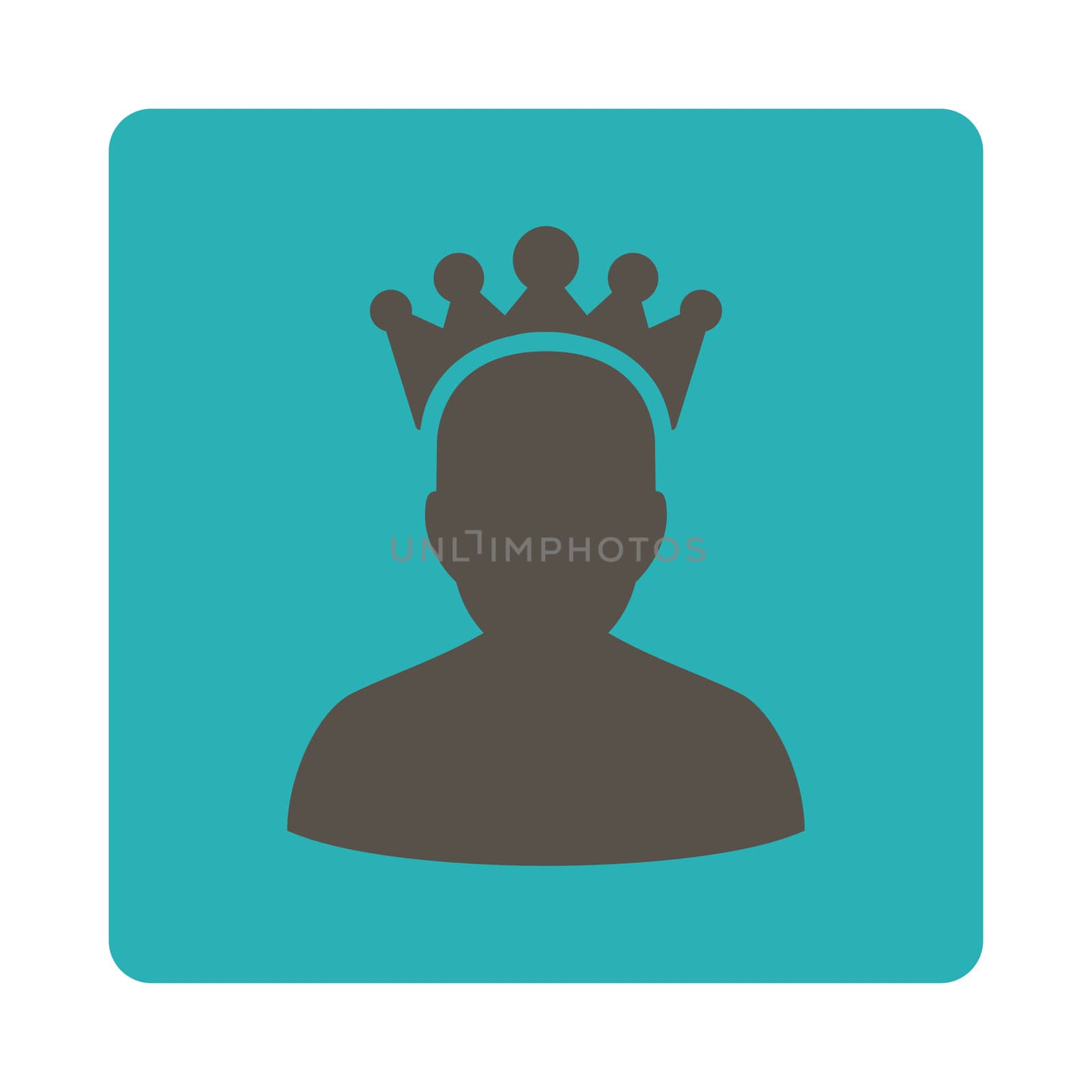 King icon from Award Buttons OverColor Set. Icon style is grey and cyan colors, flat rounded square button, white background.