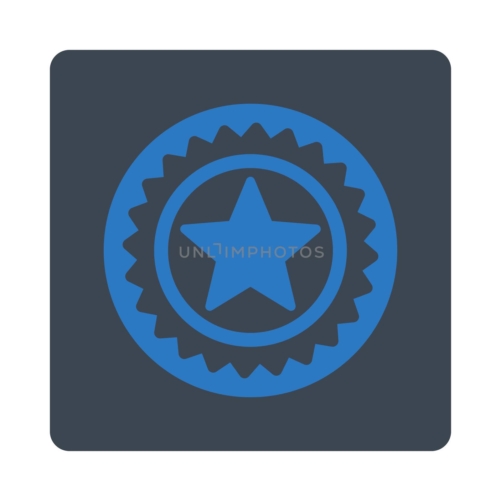 Medal seal icon from Award Buttons OverColor Set. Icon style is smooth blue colors, flat rounded square button, white background.
