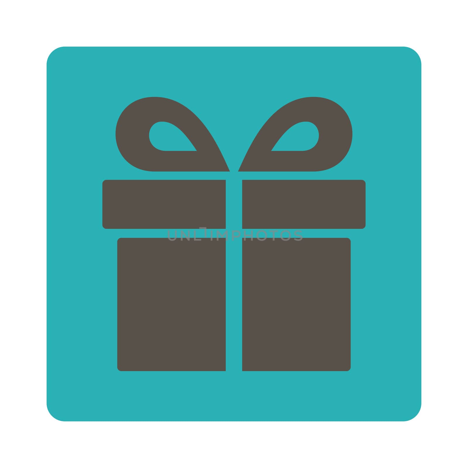 Present icon from Award Buttons OverColor Set. Icon style is grey and cyan colors, flat rounded square button, white background.