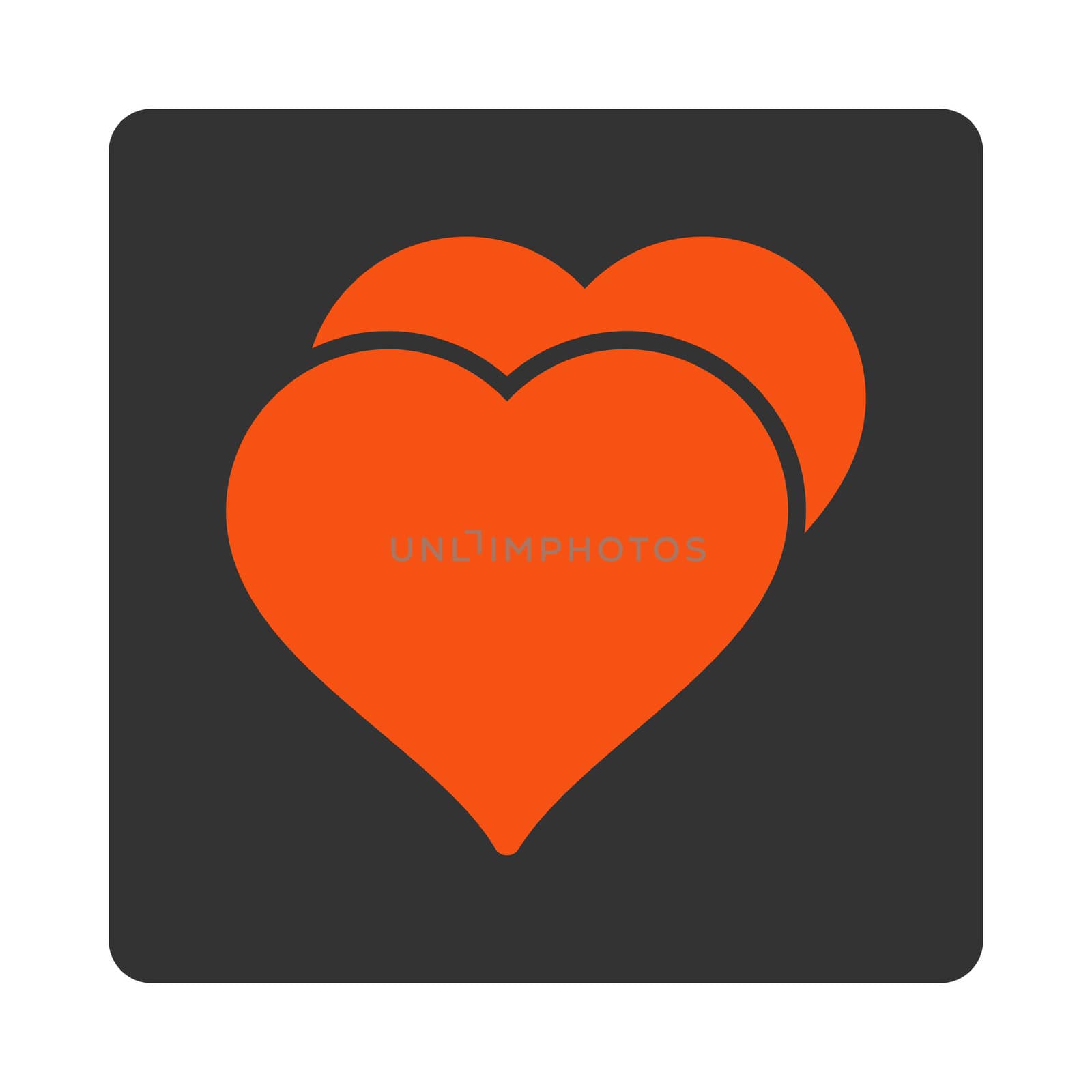 Love icon from Award Buttons OverColor Set. Icon style is orange and gray colors, flat rounded square button, white background.
