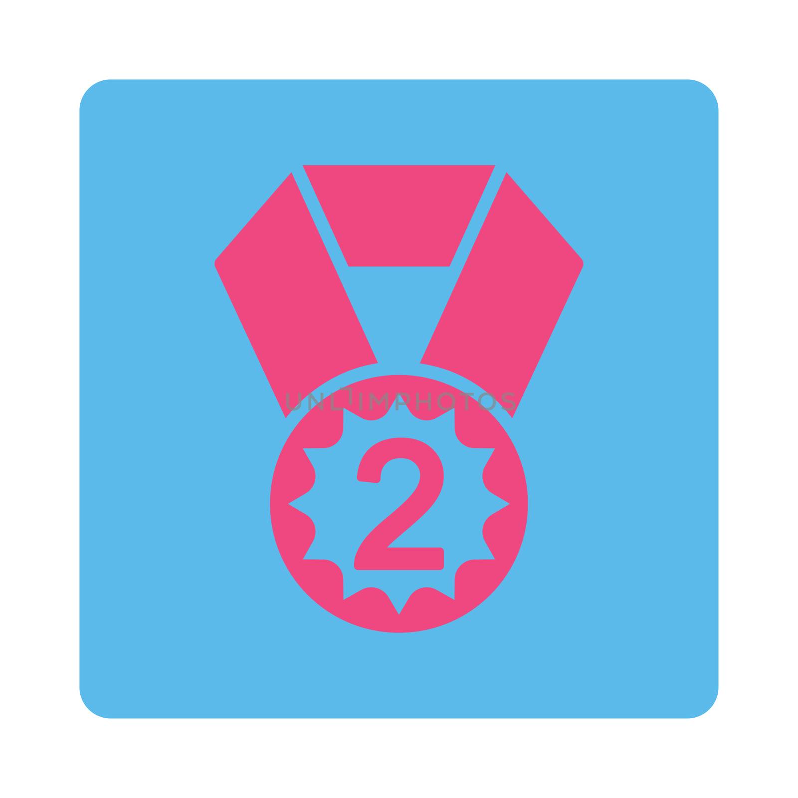 Second place icon from Award Buttons OverColor Set. Icon style is pink and blue colors, flat rounded square button, white background.