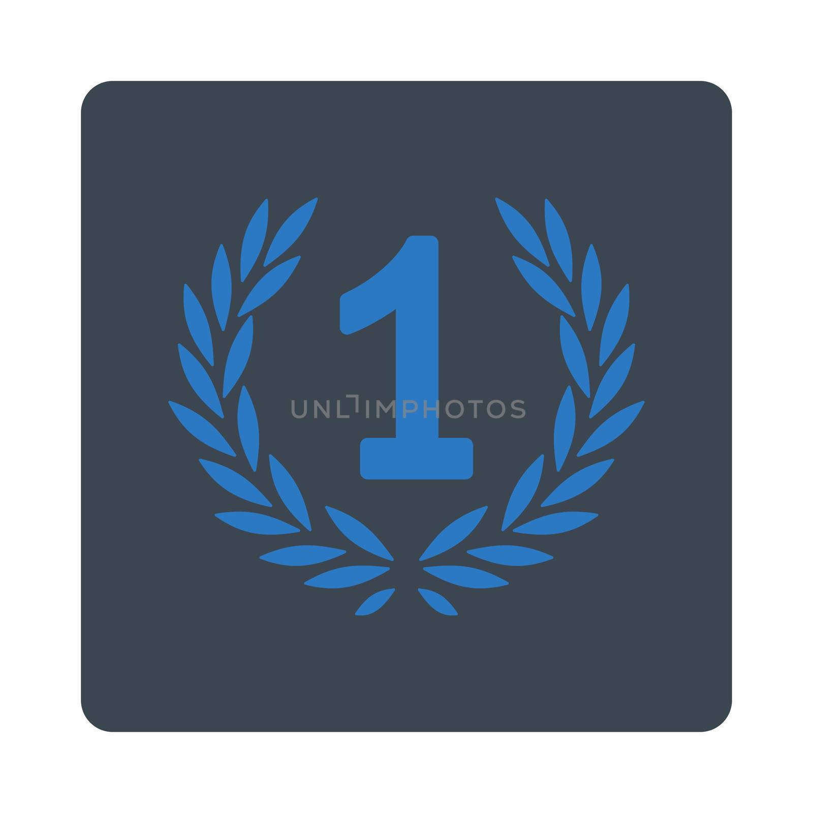 Win icon from Award Buttons OverColor Set. Icon style is smooth blue colors, flat rounded square button, white background.