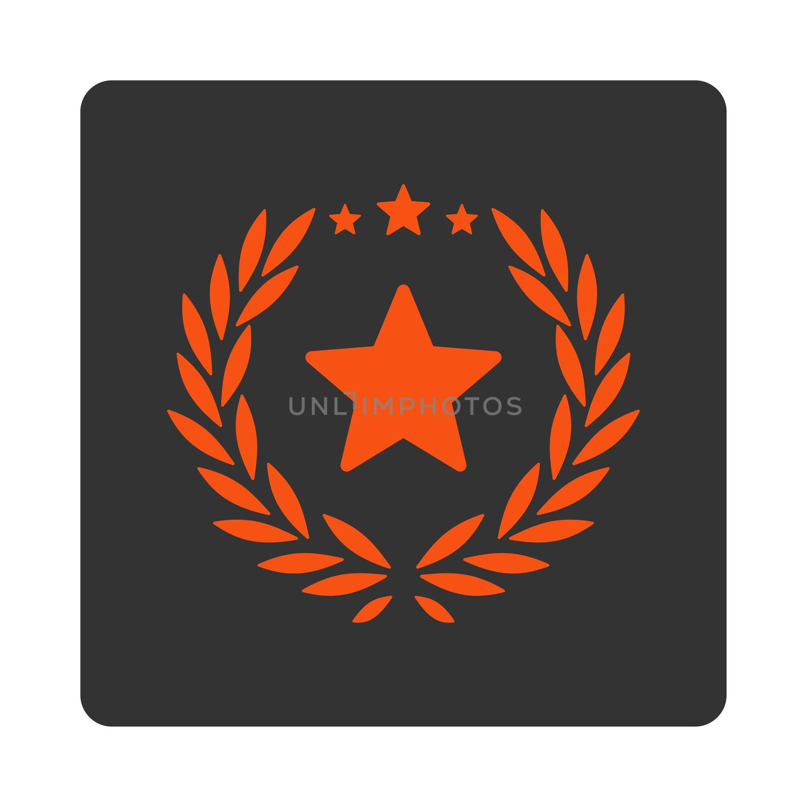 Proud icon from Award Buttons OverColor Set. Icon style is orange and gray colors, flat rounded square button, white background.