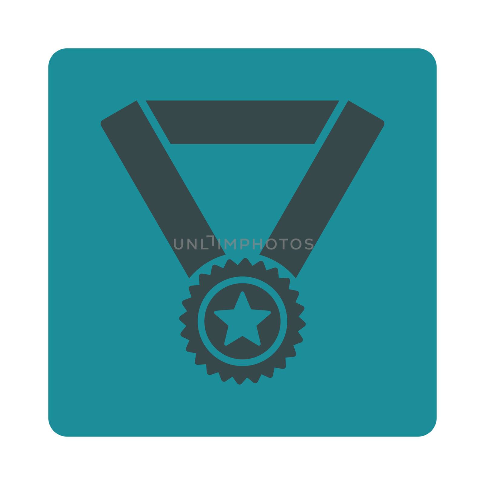 Winner medal icon from Award Buttons OverColor Set. Icon style is soft blue colors, flat rounded square button, white background.