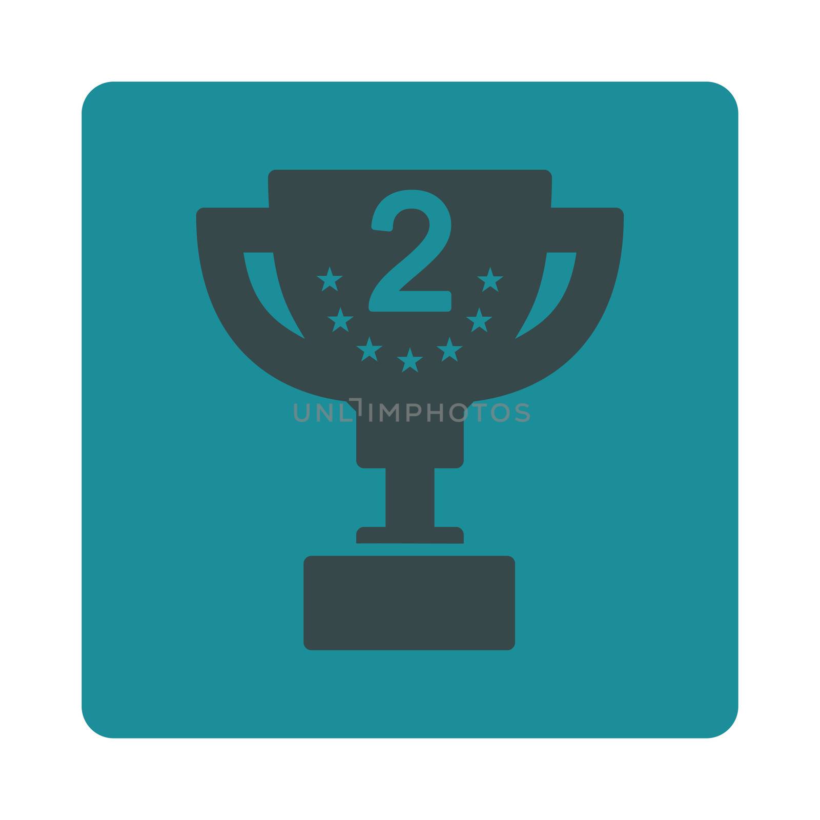 Second prize icon from Award Buttons OverColor Set. Icon style is soft blue colors, flat rounded square button, white background.
