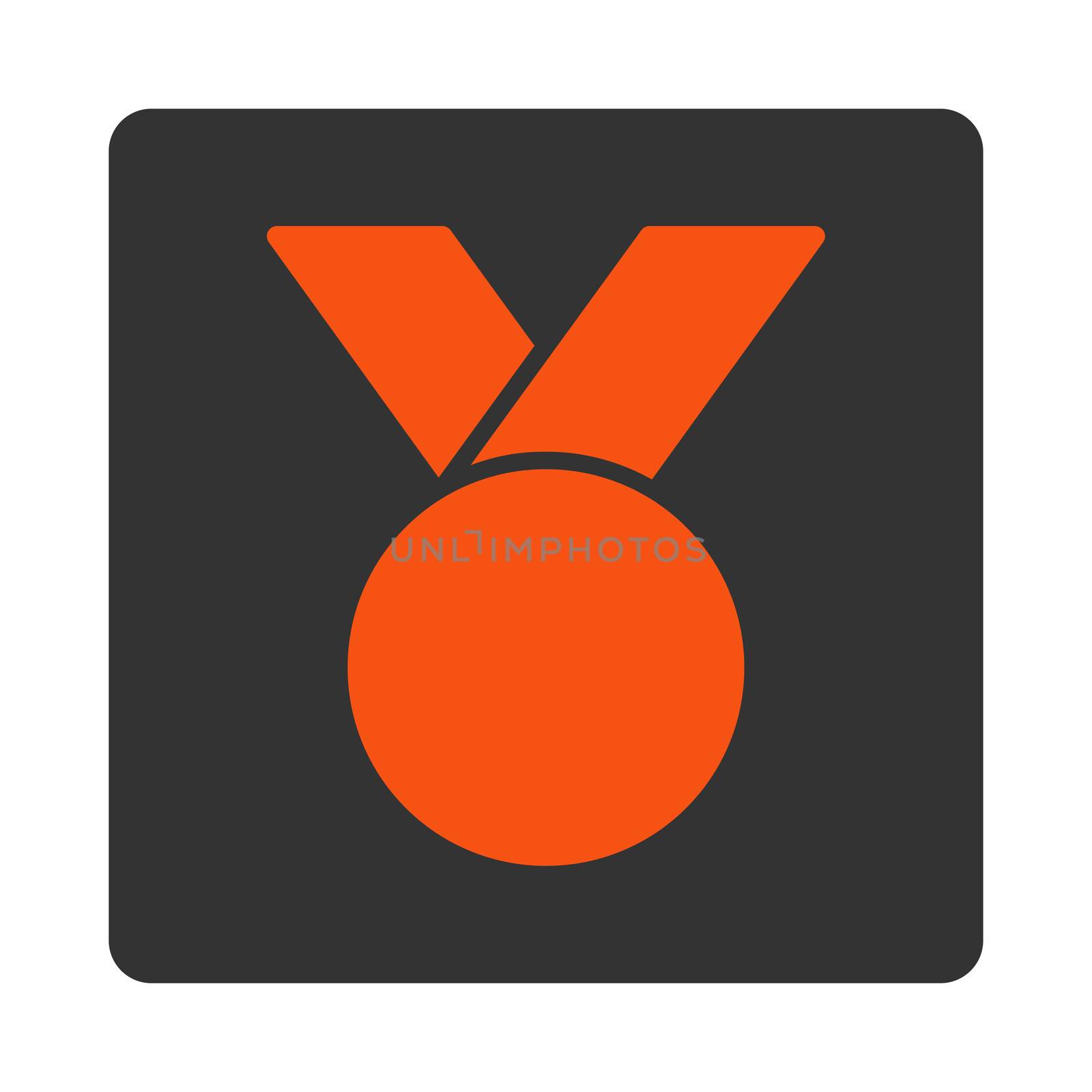 Army medal icon from Award Buttons OverColor Set. Icon style is orange and gray colors, flat rounded square button, white background.