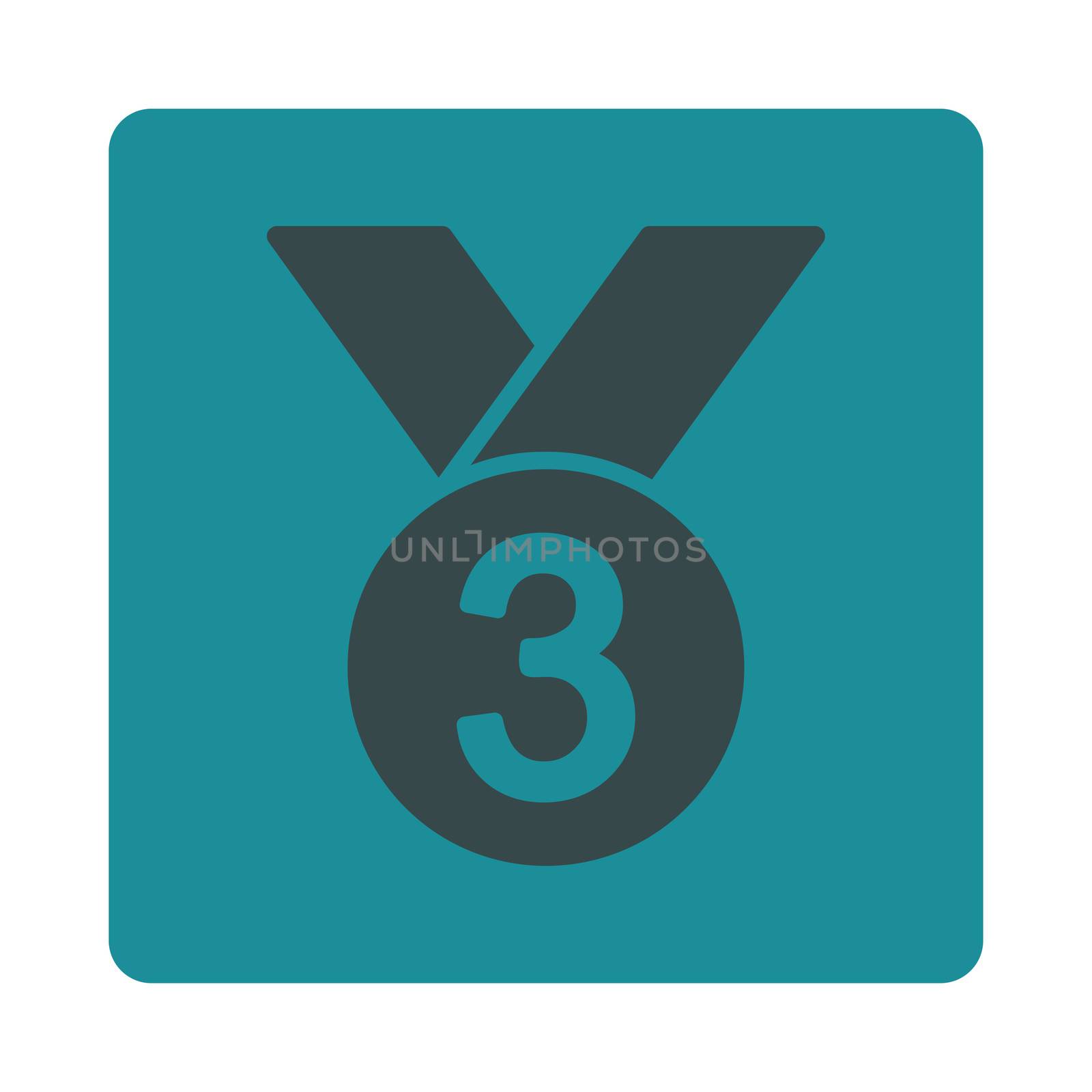 Bronze medal icon from Award Buttons OverColor Set. Icon style is soft blue colors, flat rounded square button, white background.