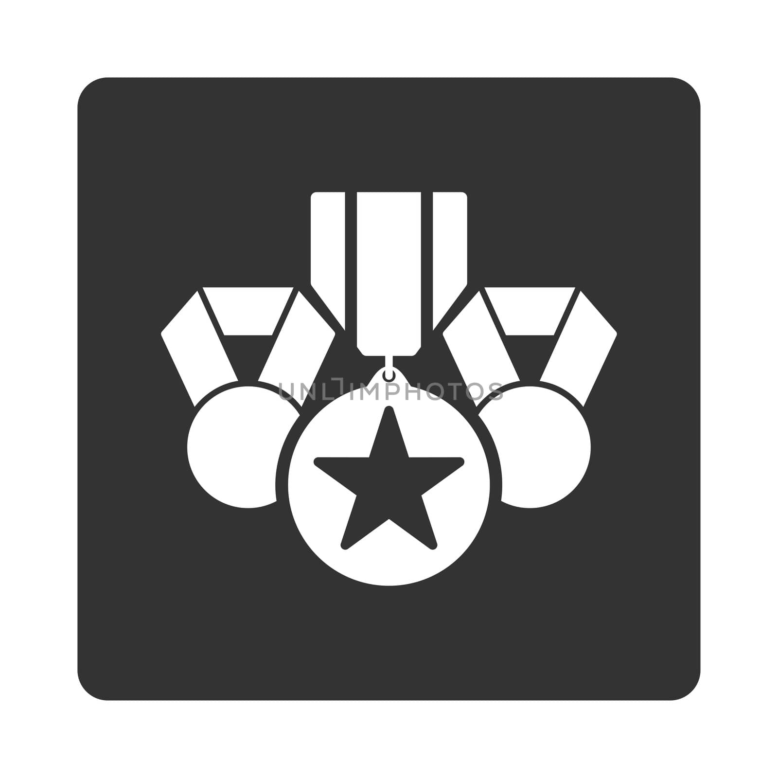 Awards icon from Award Buttons OverColor Set. Icon style is white and gray colors, flat rounded square button, white background.