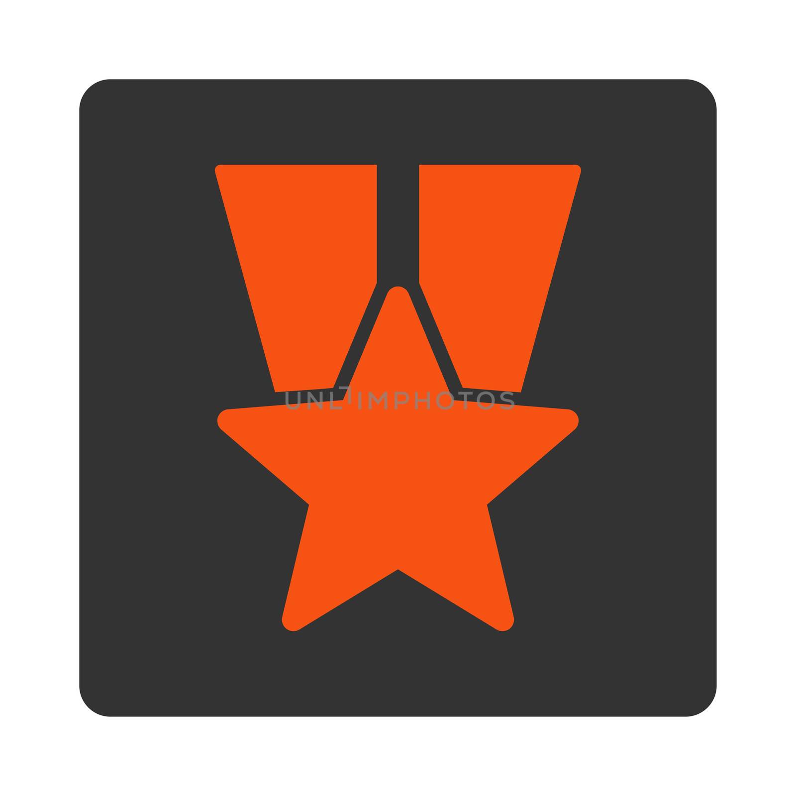 Star medal icon from Award Buttons OverColor Set. Icon style is orange and gray colors, flat rounded square button, white background.