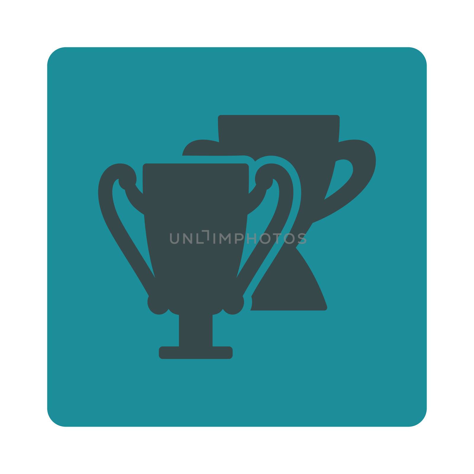 Trophy cups icon from Award Buttons OverColor Set. Icon style is soft blue colors, flat rounded square button, white background.