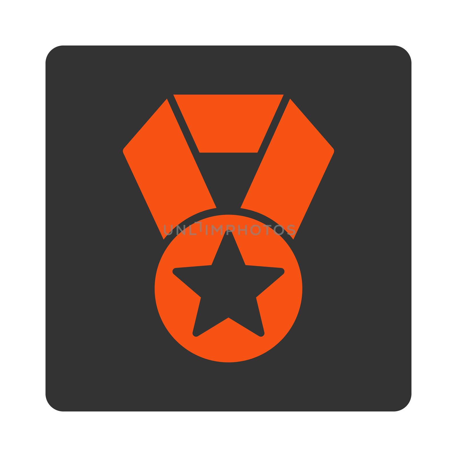 Champion medal icon from Award Buttons OverColor Set. Icon style is orange and gray colors, flat rounded square button, white background.