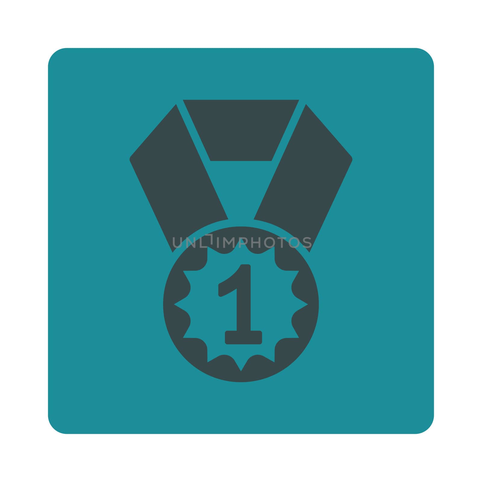 First place icon from Award Buttons OverColor Set. Icon style is soft blue colors, flat rounded square button, white background.