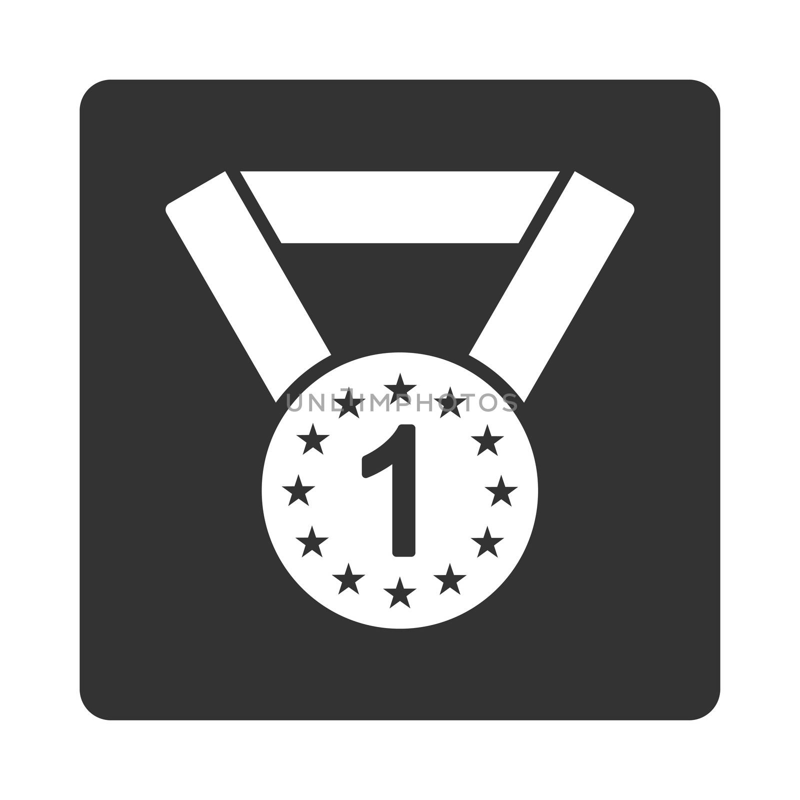 First medal icon from Award Buttons OverColor Set. Icon style is white and gray colors, flat rounded square button, white background.