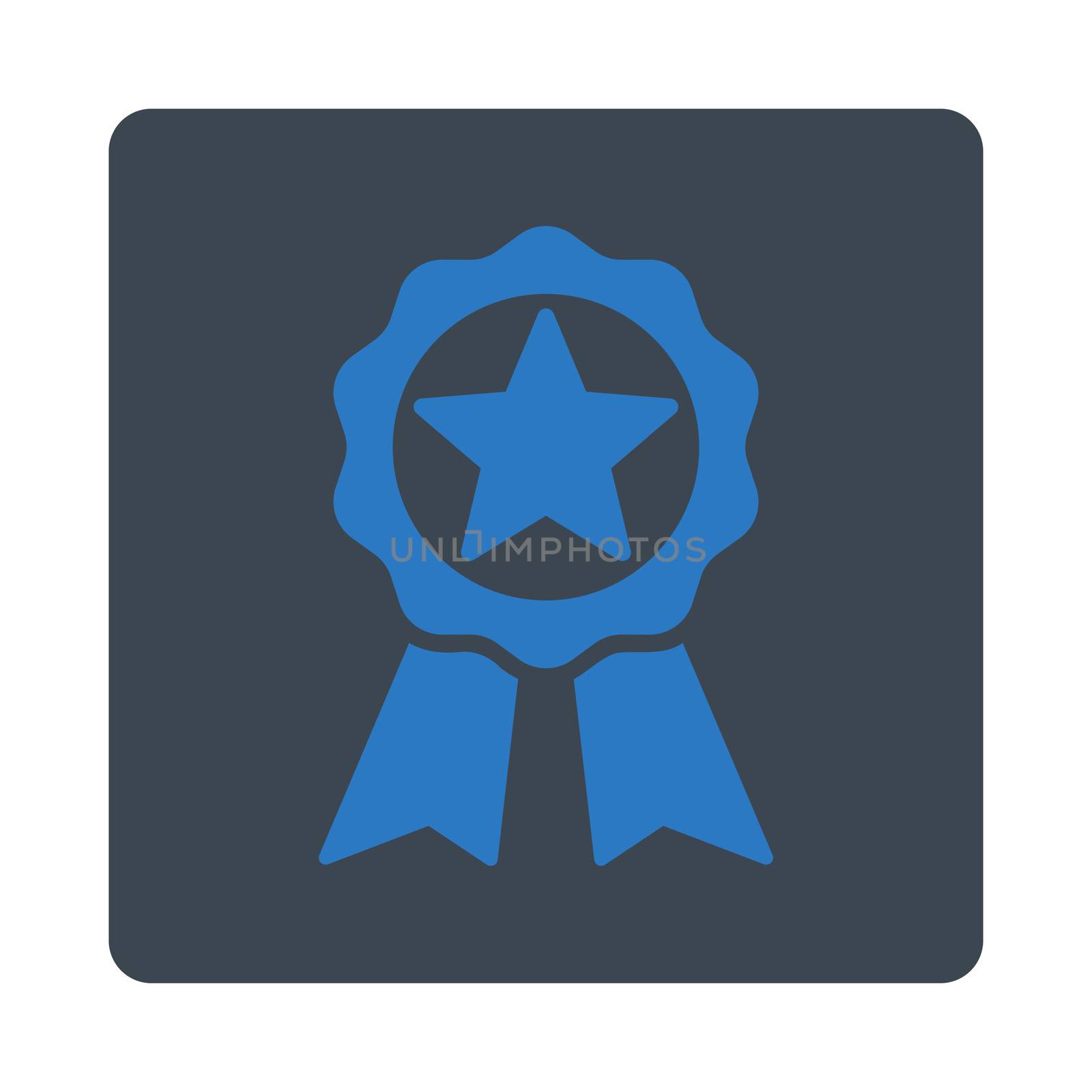 Award icon from Award Buttons OverColor Set. Icon style is smooth blue colors, flat rounded square button, white background.