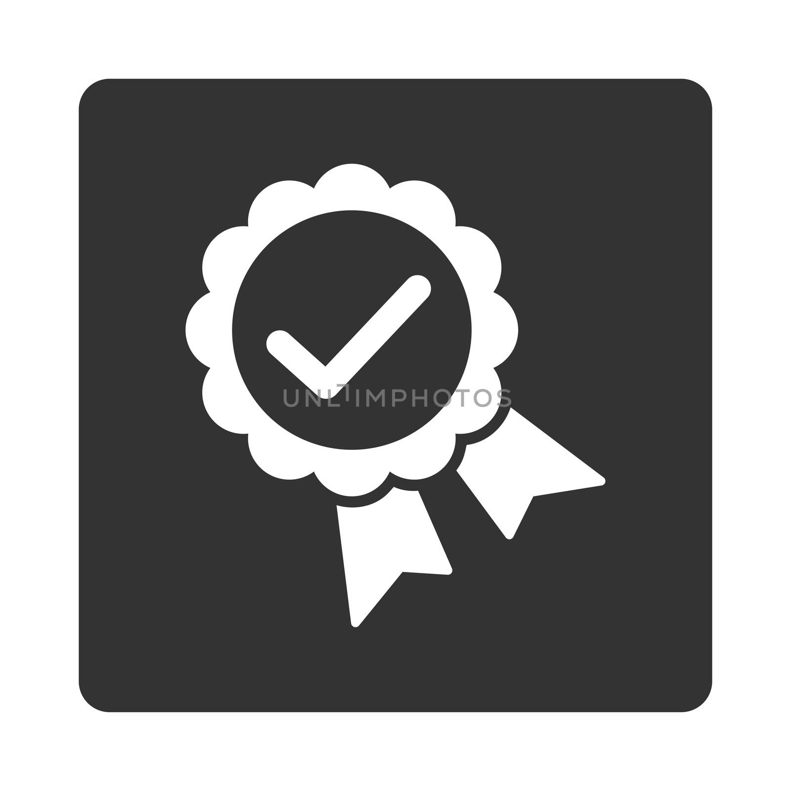 Approved icon from Award Buttons OverColor Set. Icon style is white and gray colors, flat rounded square button, white background.