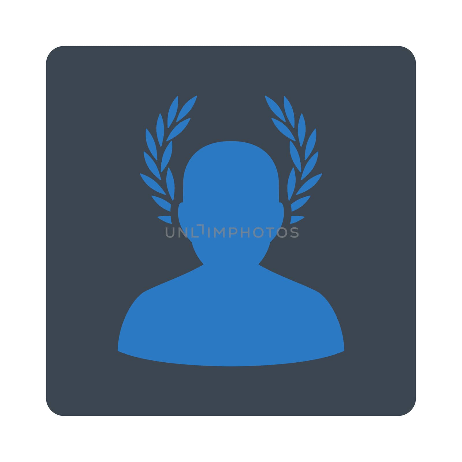 Caesar icon from Award Buttons OverColor Set. Icon style is smooth blue colors, flat rounded square button, white background.