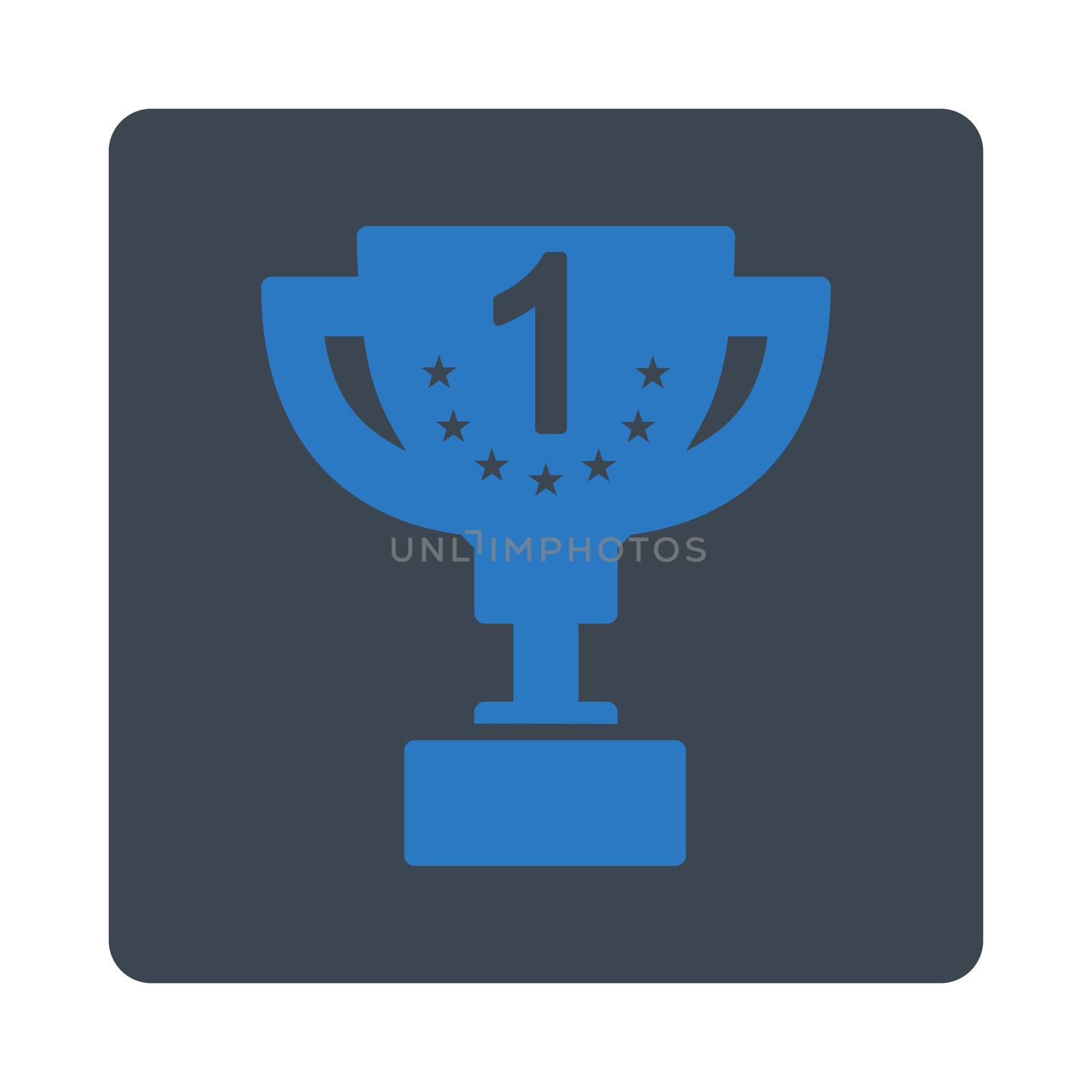First prize icon from Award Buttons OverColor Set. Icon style is smooth blue colors, flat rounded square button, white background.