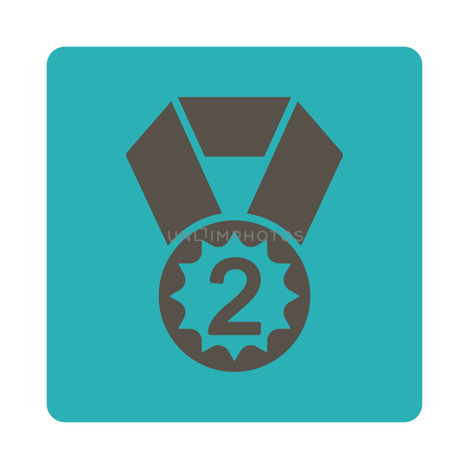 Second place icon from Award Buttons OverColor Set. Icon style is grey and cyan colors, flat rounded square button, white background.