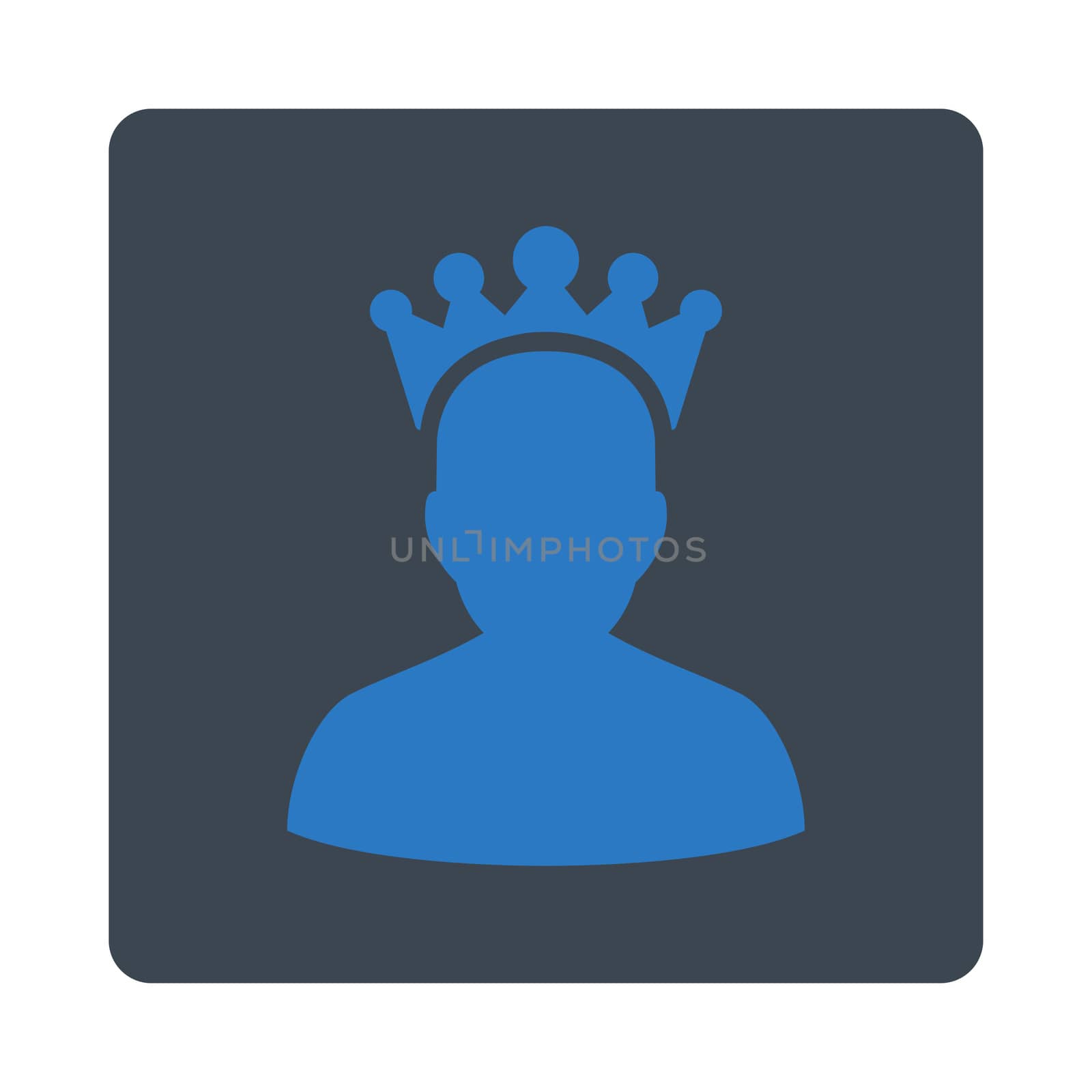 King icon from Award Buttons OverColor Set. Icon style is smooth blue colors, flat rounded square button, white background.