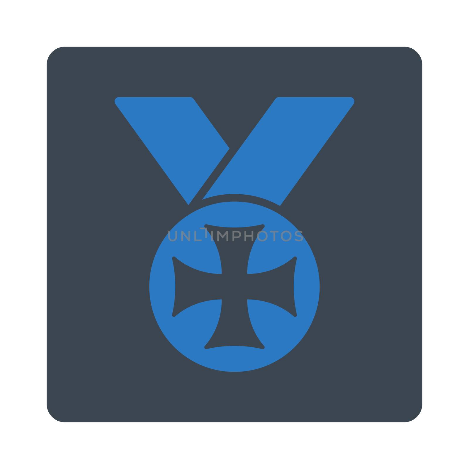 Maltese medal icon from Award Buttons OverColor Set. Icon style is smooth blue colors, flat rounded square button, white background.