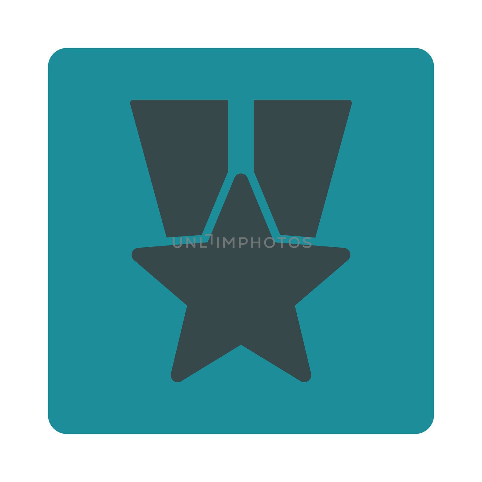 Star medal icon from Award Buttons OverColor Set. Icon style is soft blue colors, flat rounded square button, white background.