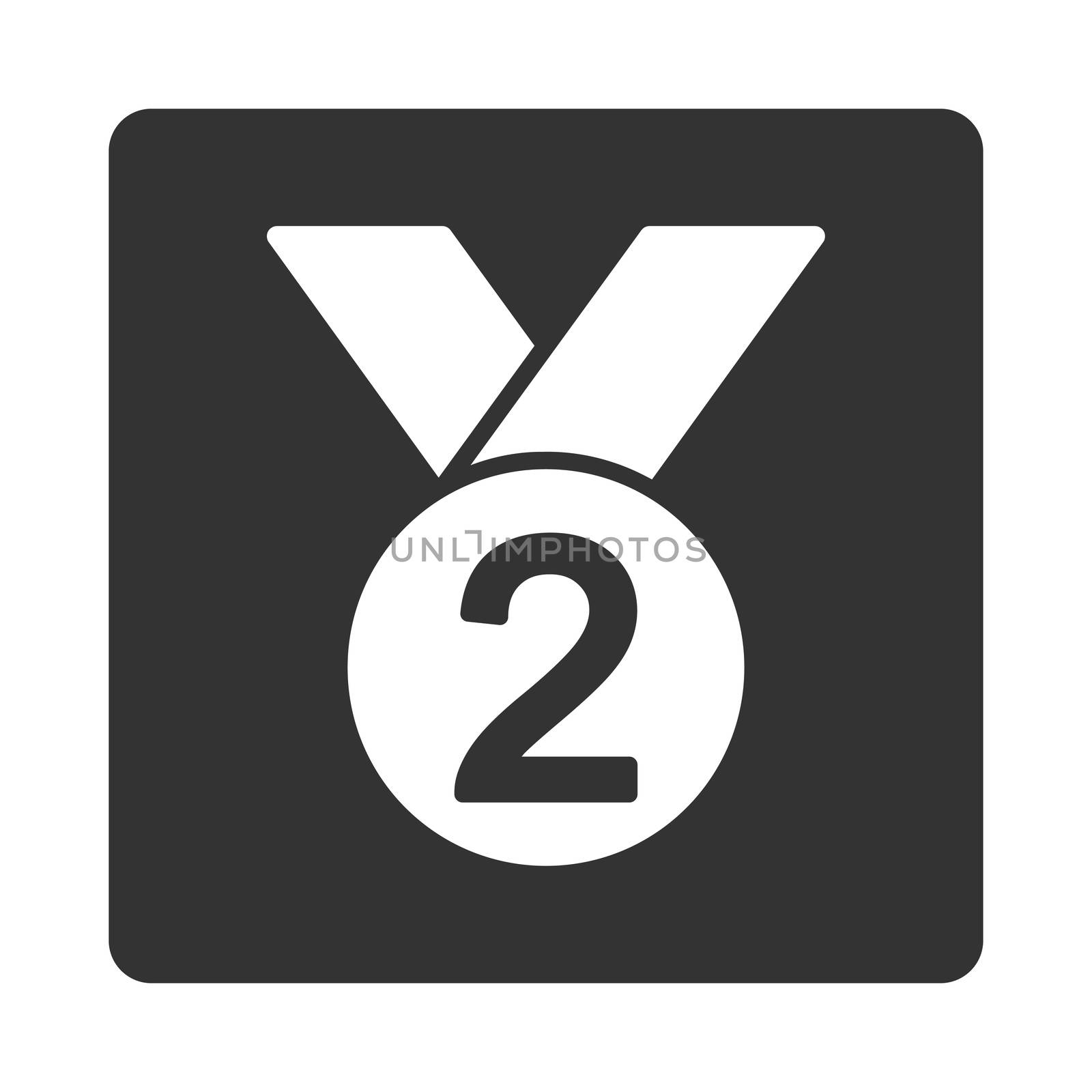 Silver medal icon from Award Buttons OverColor Set. Icon style is white and gray colors, flat rounded square button, white background.