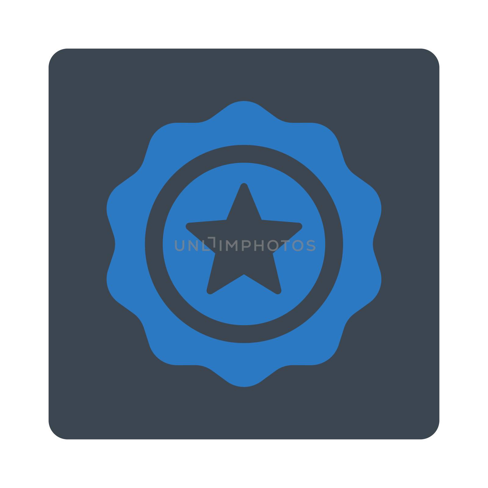 Reward seal icon from Award Buttons OverColor Set. Icon style is smooth blue colors, flat rounded square button, white background.