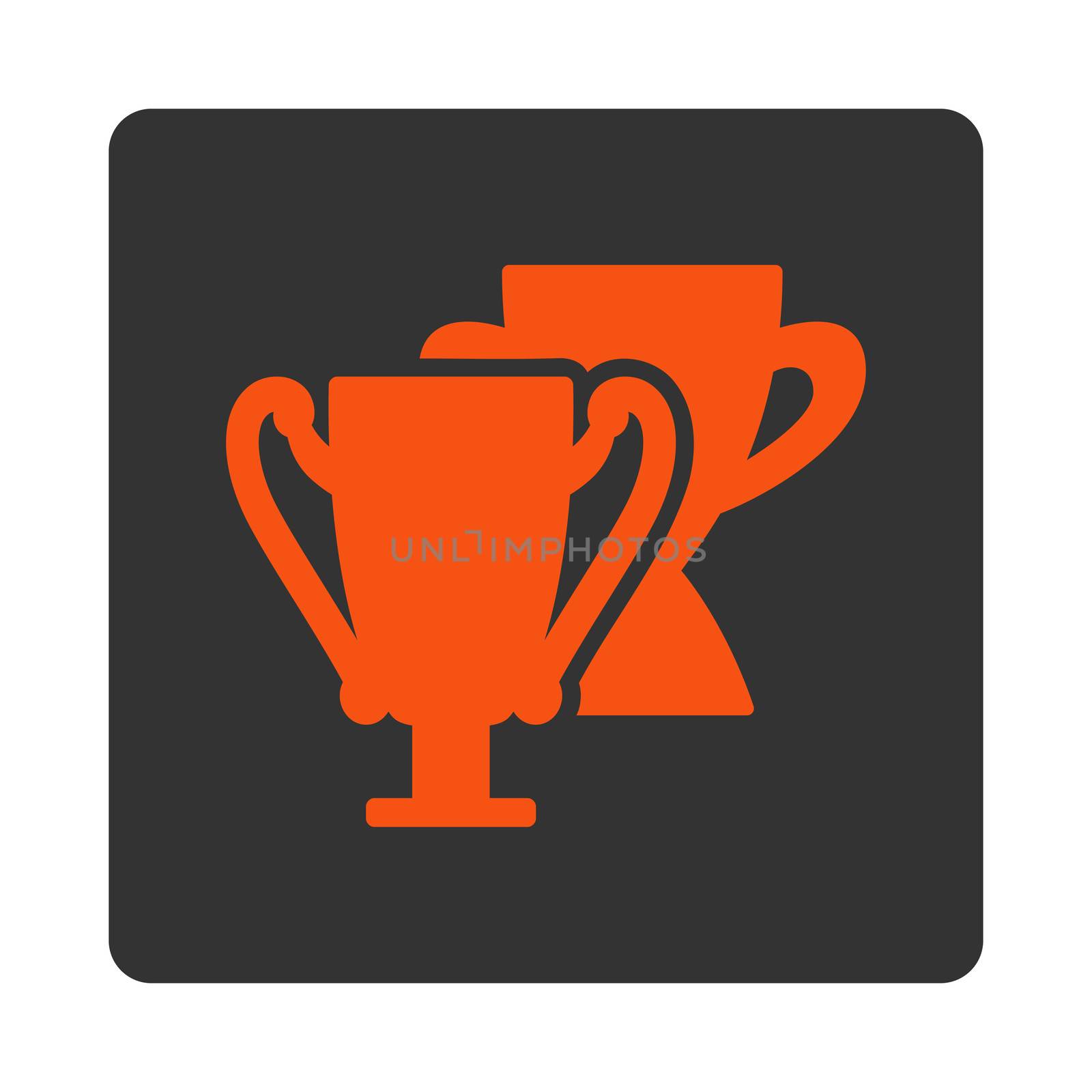 Trophy cups icon from Award Buttons OverColor Set. Icon style is orange and gray colors, flat rounded square button, white background.