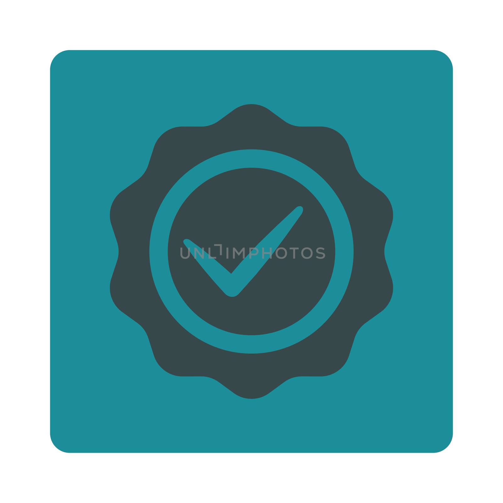 Valid icon from Award Buttons OverColor Set. Icon style is soft blue colors, flat rounded square button, white background.