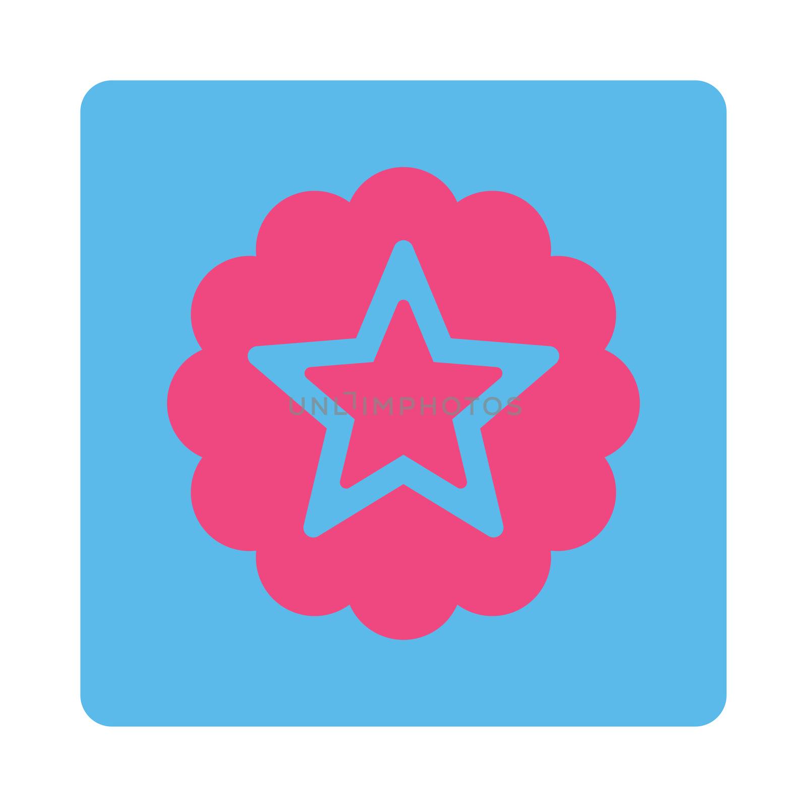 Premium icon from Award Buttons OverColor Set. Icon style is pink and blue colors, flat rounded square button, white background.